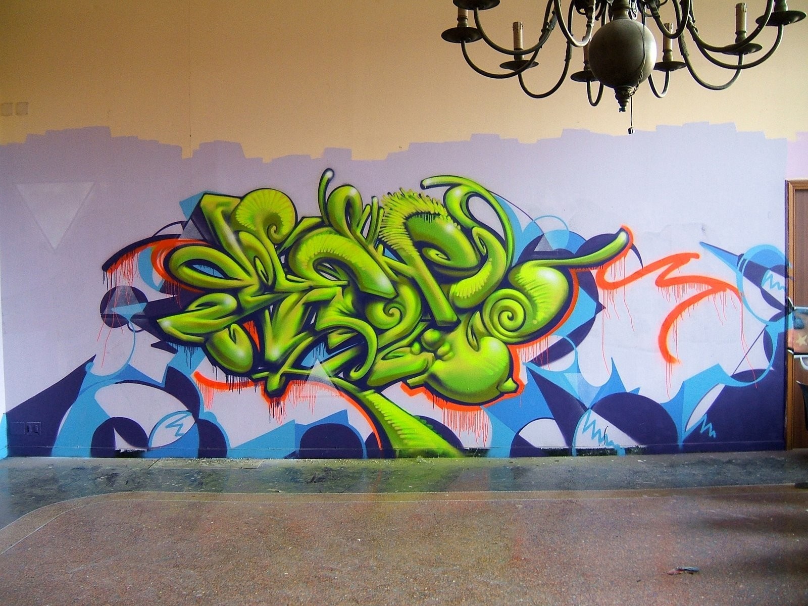 Graffiti mural with abstract shapes and colors HD Wallpaper