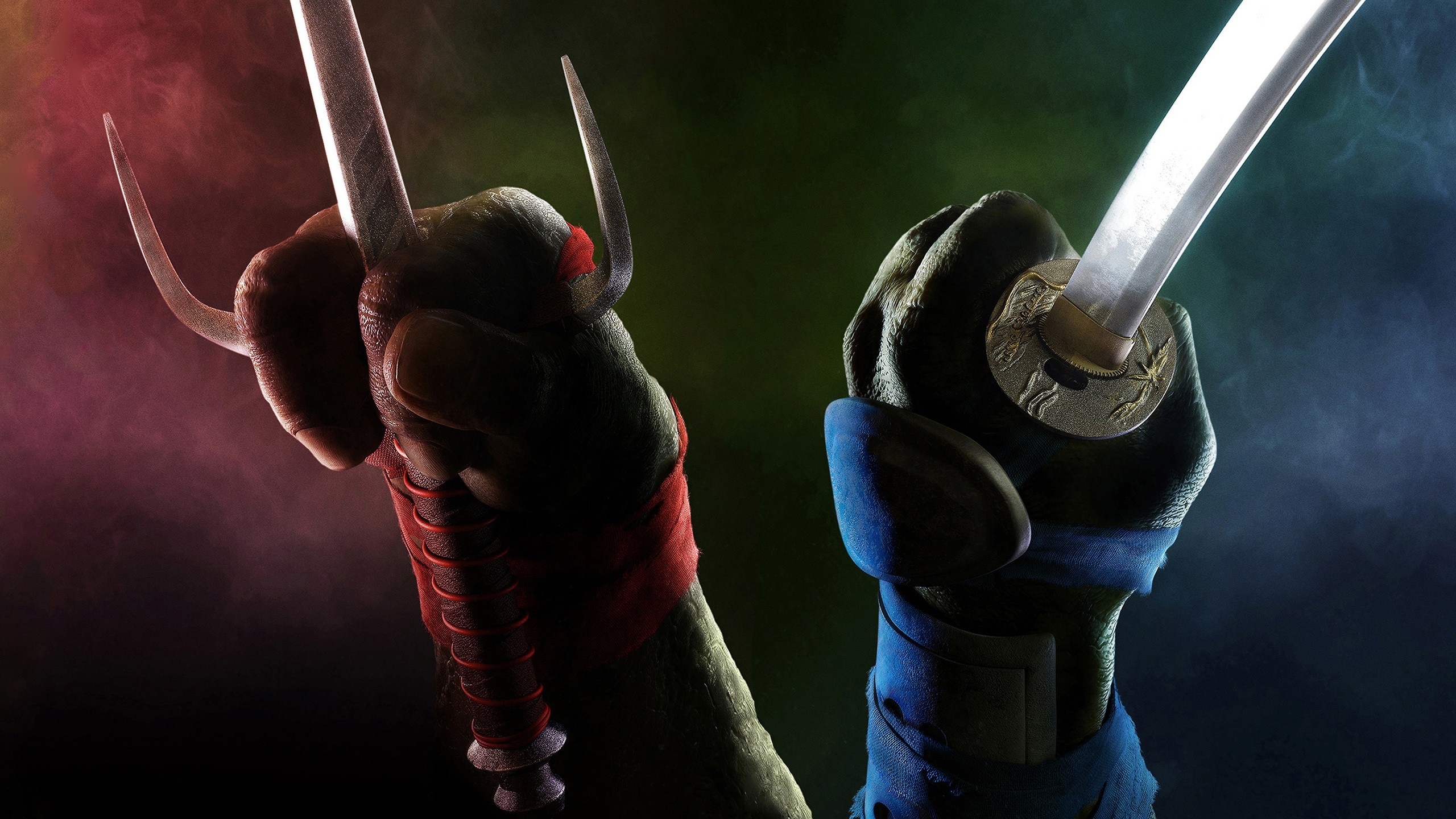 Leonardo and Raphael holding weapons HD Wallpaper