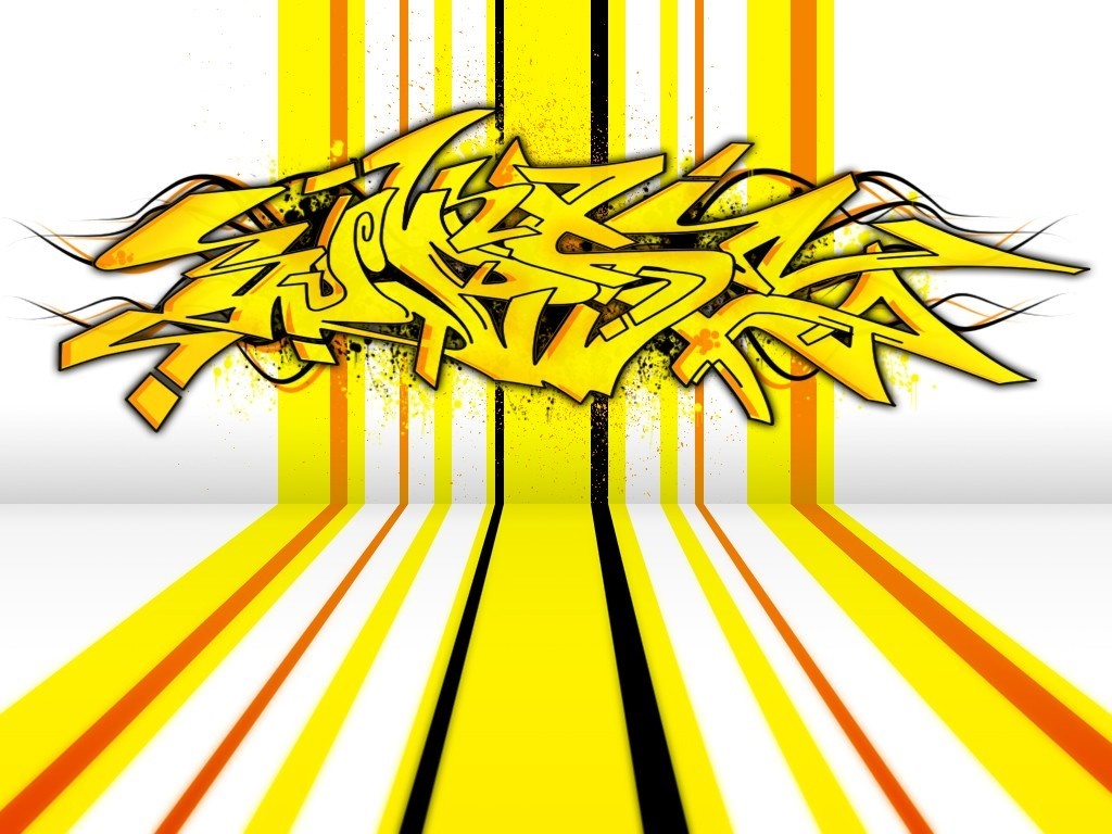 Yellow graffiti art with striped background HD Wallpaper