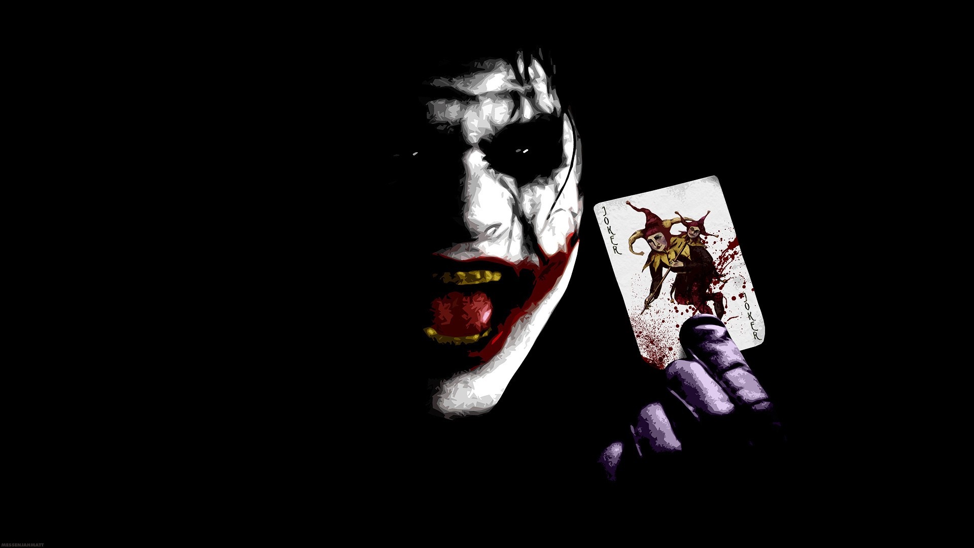 The Joker holding a bloody Joker card HD Wallpaper