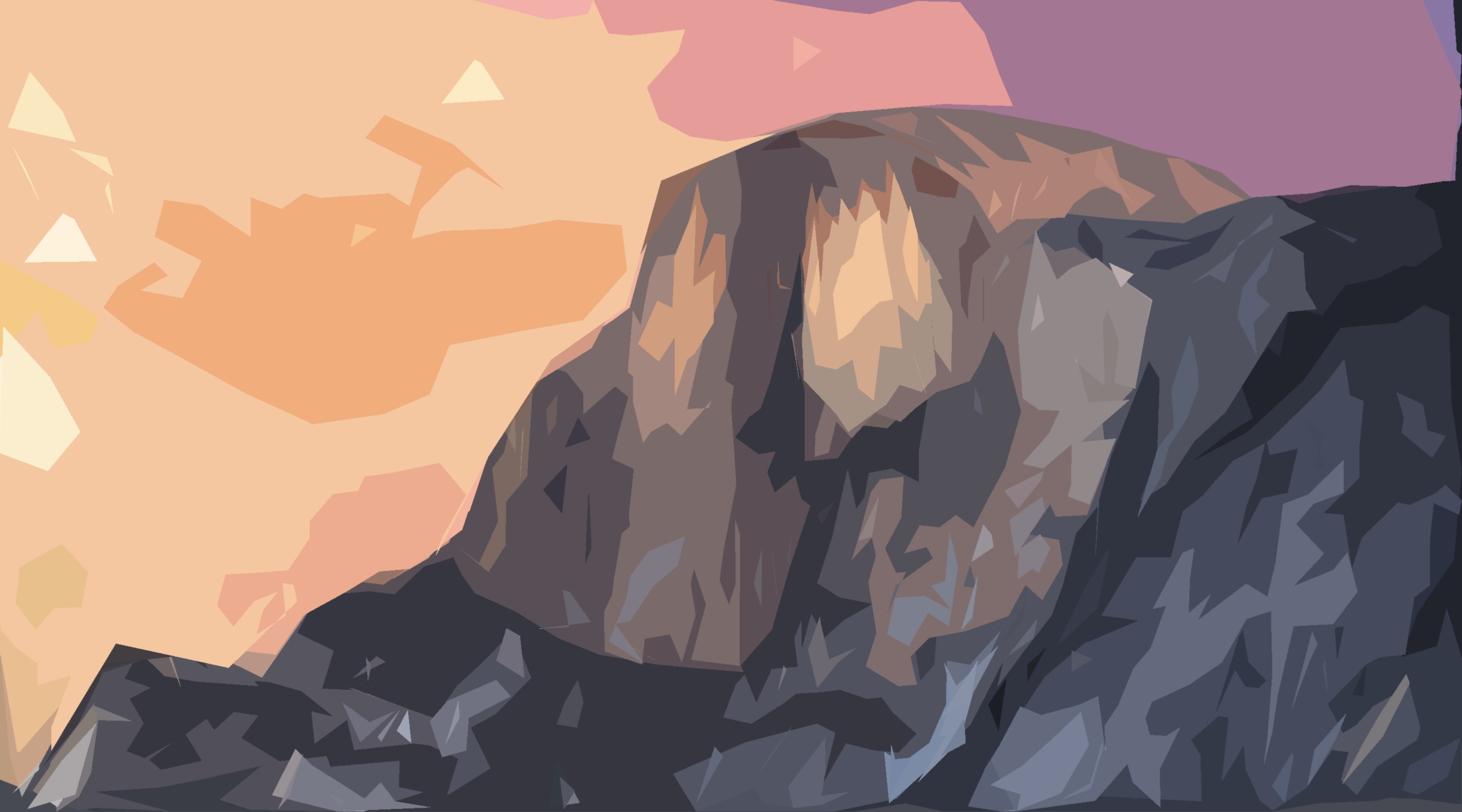 Illustration of a rocky mountain landscape at sunset HD Wallpaper