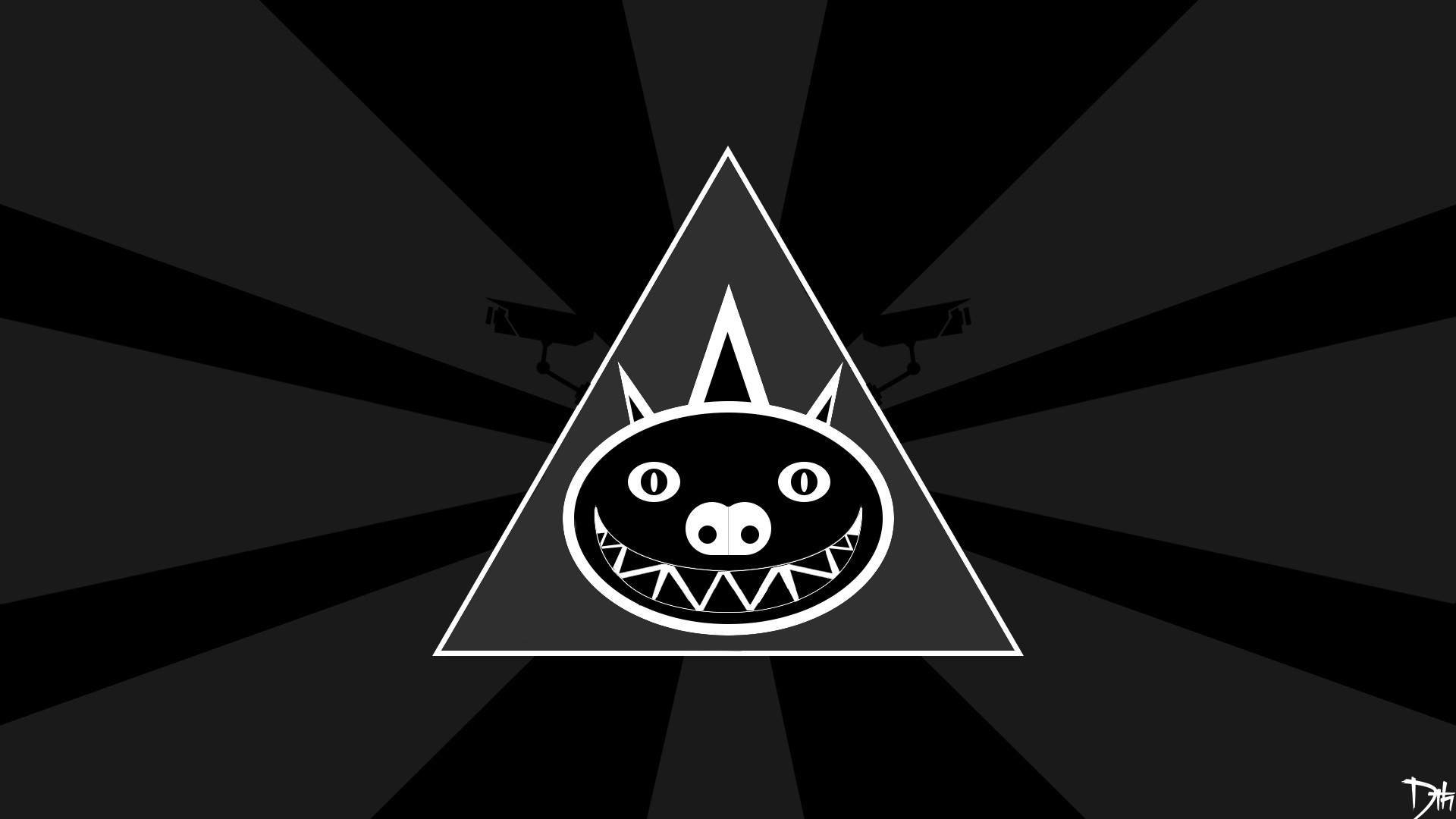 Pig face in triangle with surveillance cameras HD Wallpaper