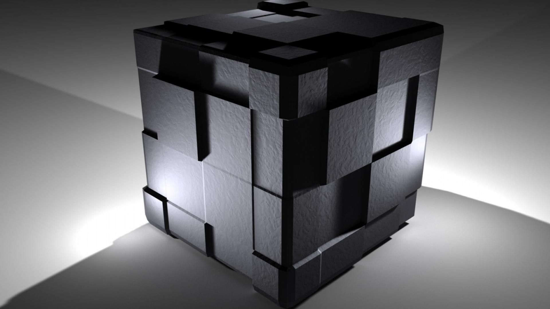 Abstract 3D cube with textured surfaces and lighting HD Wallpaper