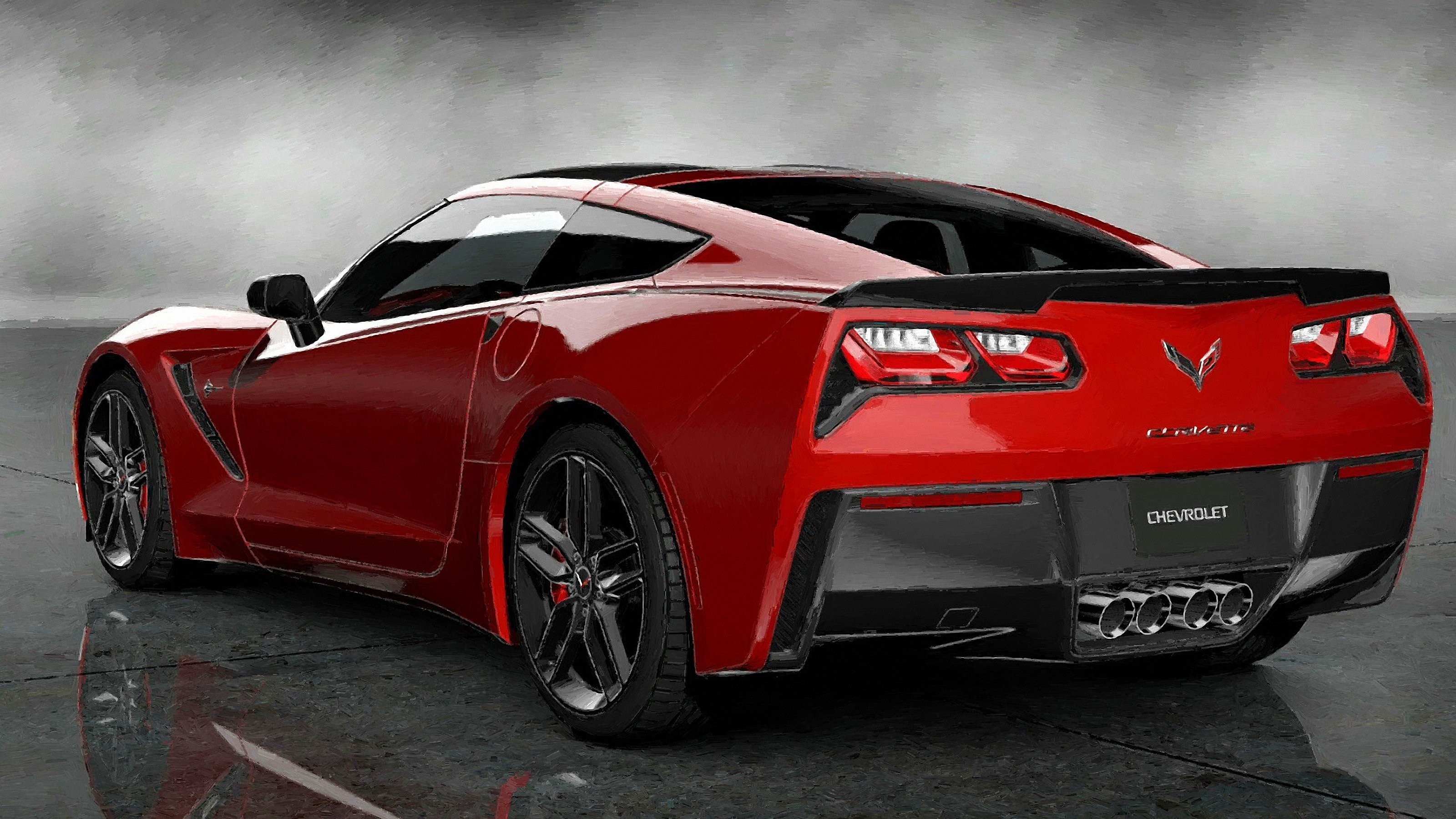 Red Chevrolet Corvette Stingray rear view HD Wallpaper