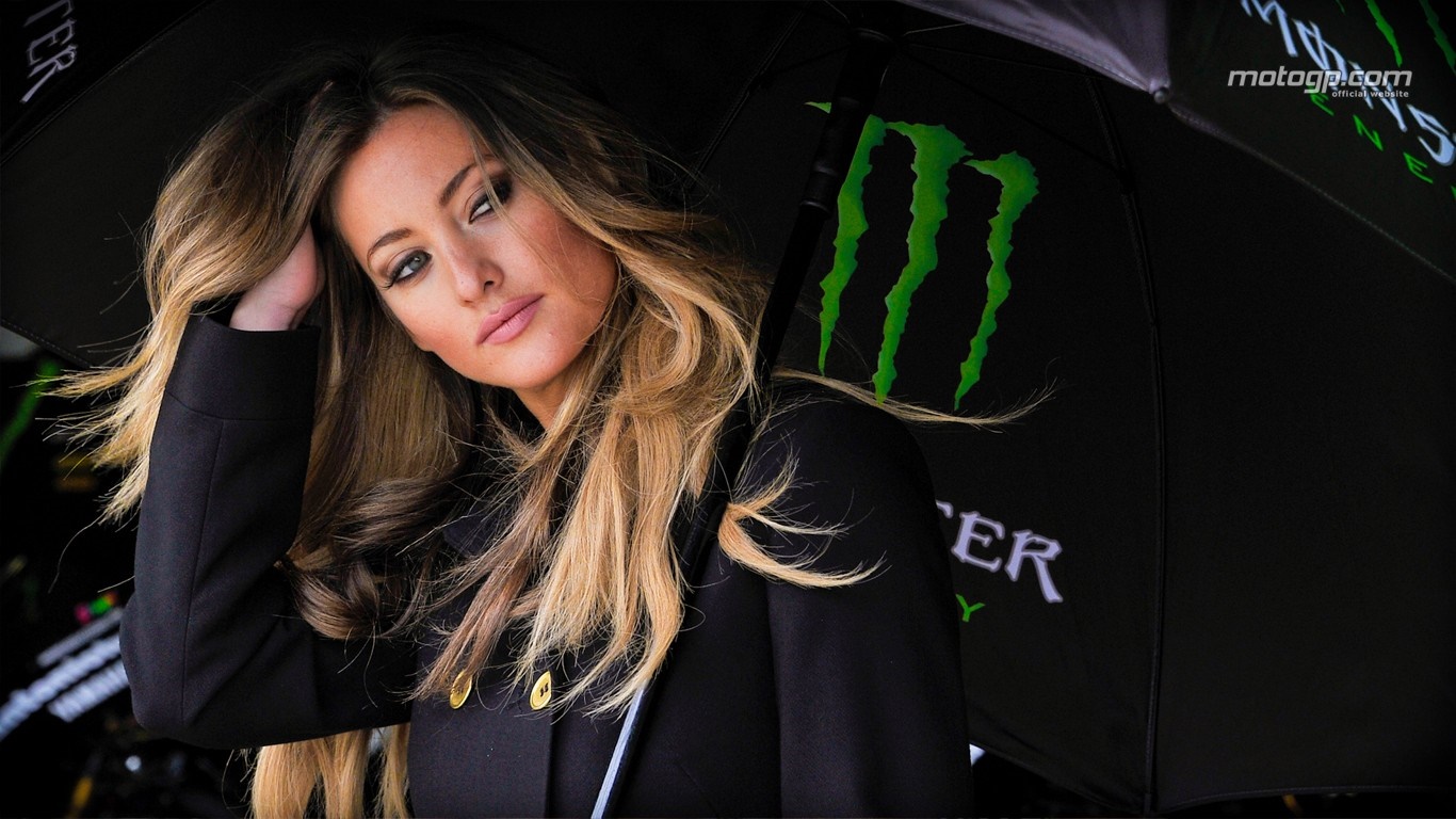 Woman with Monster Energy umbrella at MotoGP HD Wallpaper