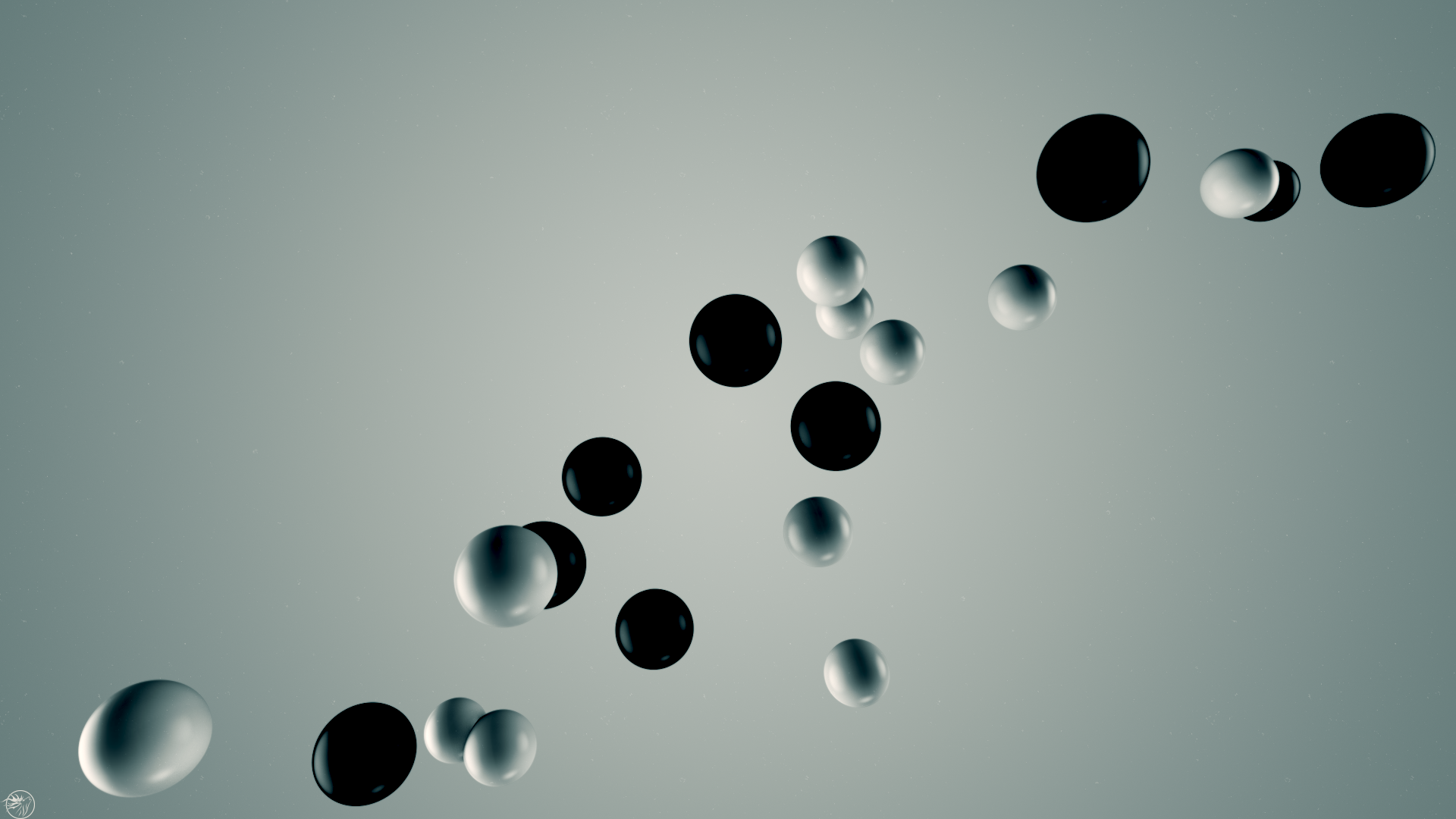 Abstract arrangement of black and white spheres HD Wallpaper