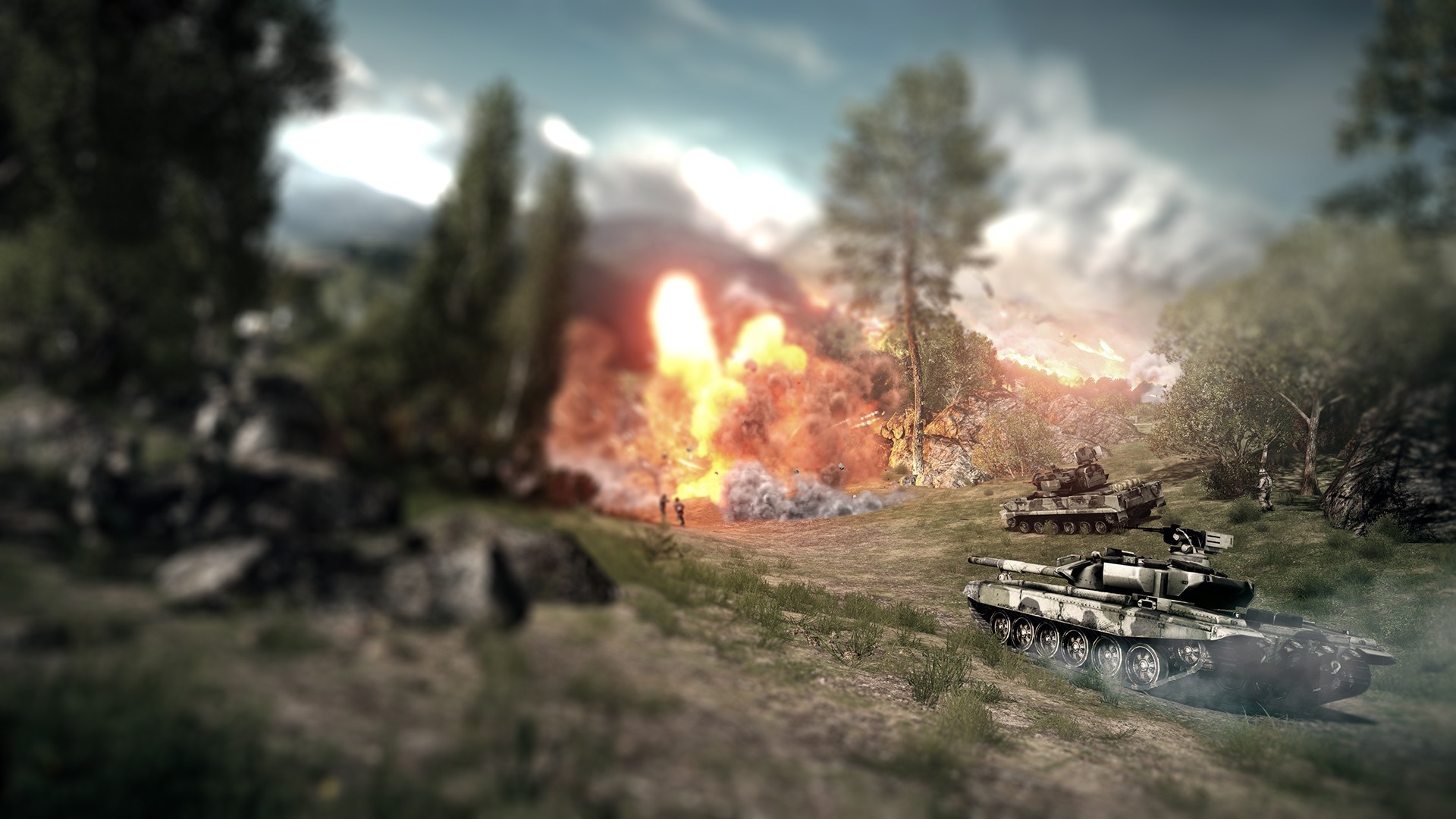Battlefield 3 screenshot with tanks and explosion HD Wallpaper