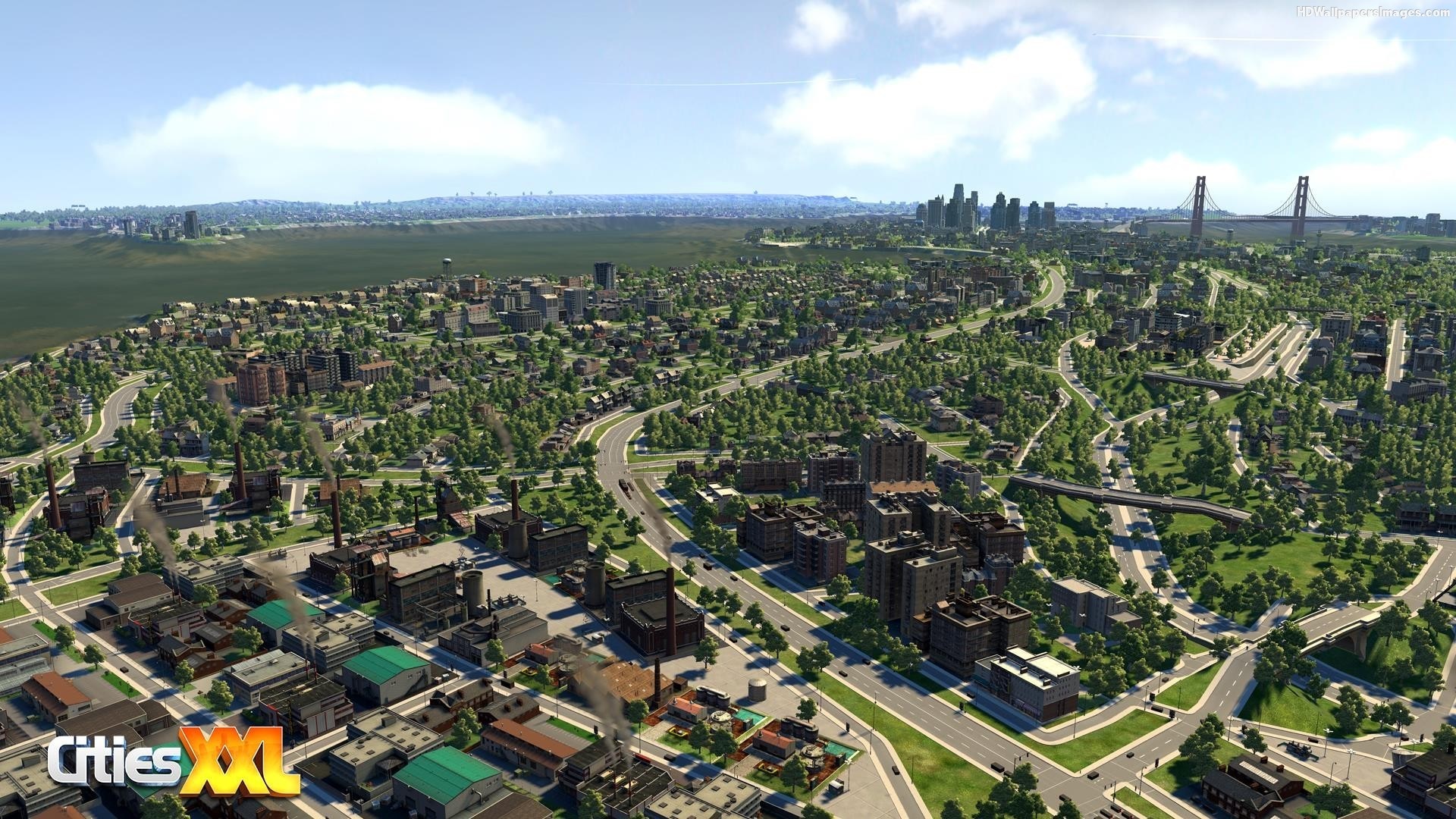 Cities XXL video game cityscape with residential areas and industrial zones HD Wallpaper