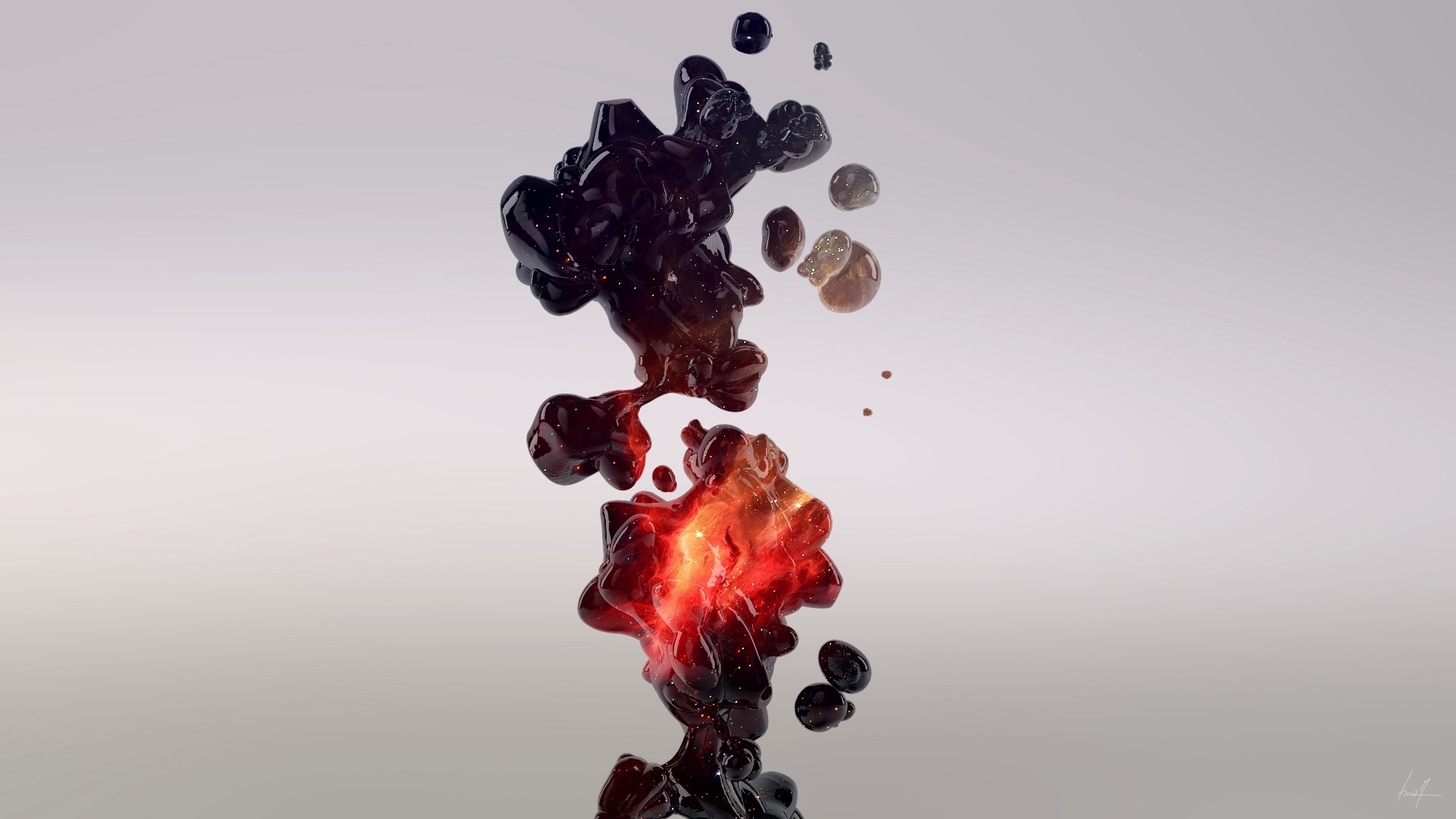 Abstract digital art of dark and red fluid shapes HD Wallpaper