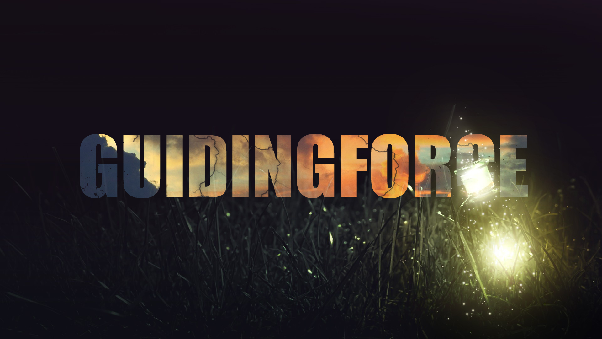 Guiding Force typography with lightning and fireflies HD Wallpaper