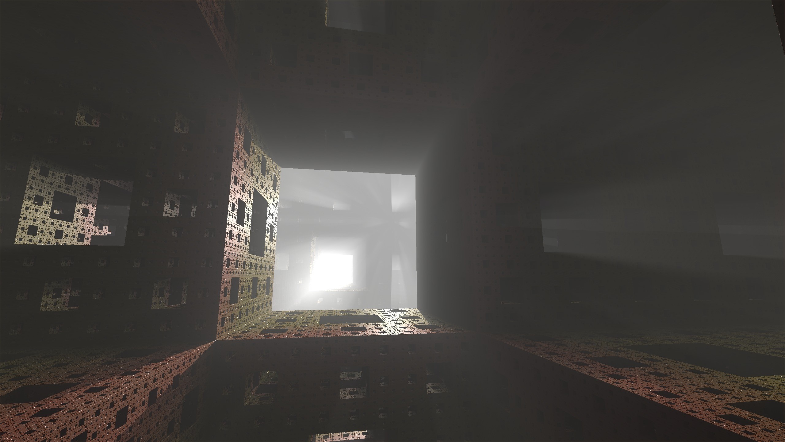 Abstract Menger Sponge tunnel with light HD Wallpaper