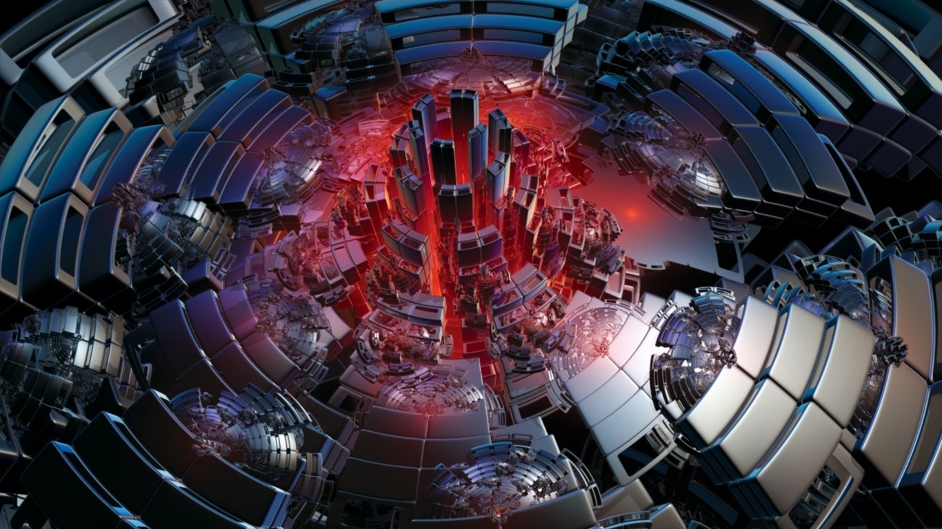 Abstract digital render of a complex mechanical structure HD Wallpaper