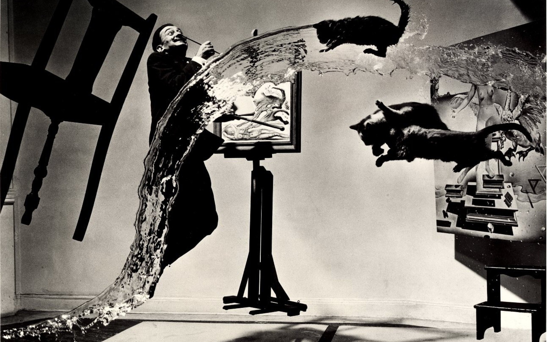 Salvador Dalí painting with cats and water HD Wallpaper