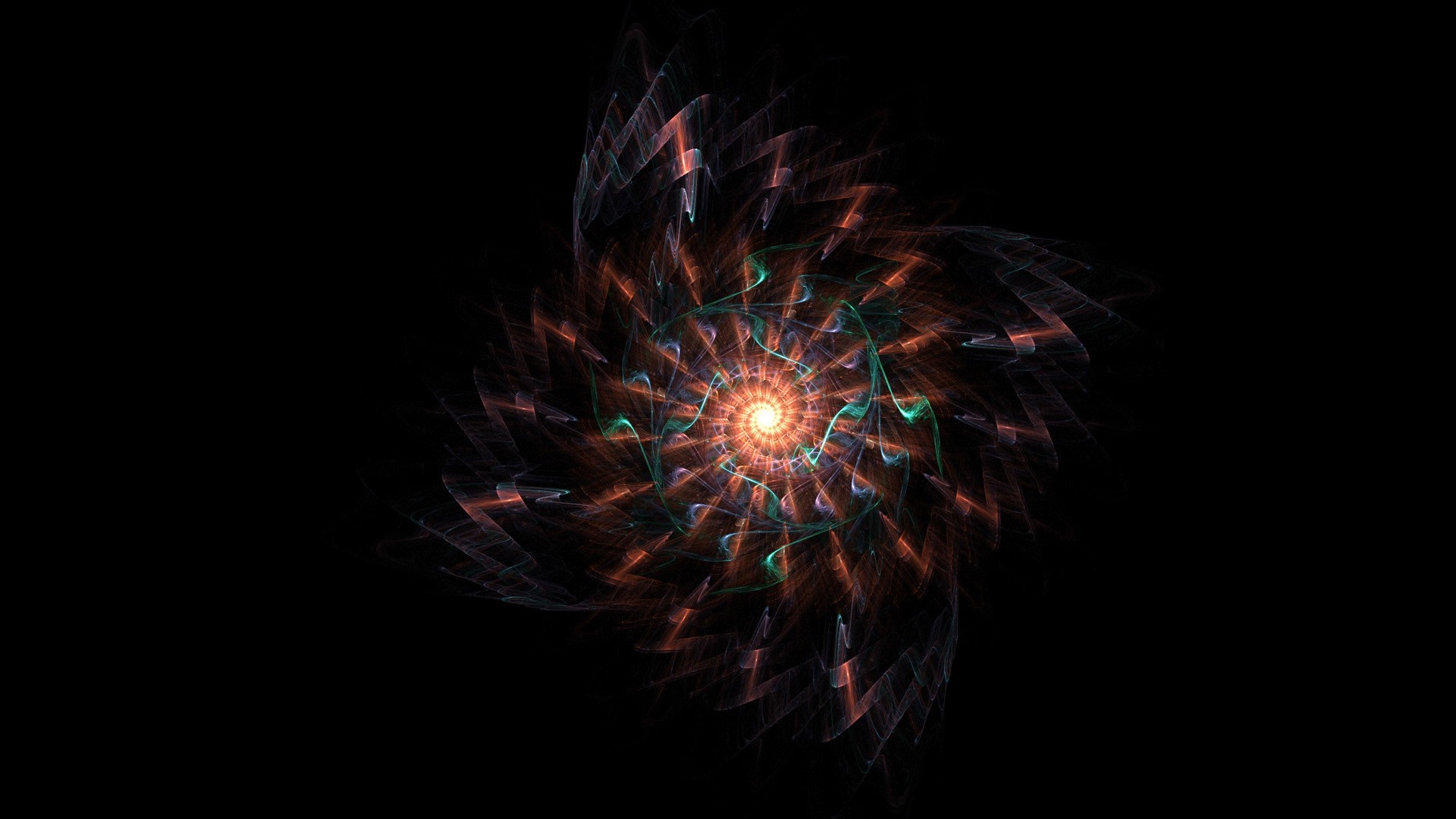 Abstract fractal spiral with orange and green lights HD Wallpaper