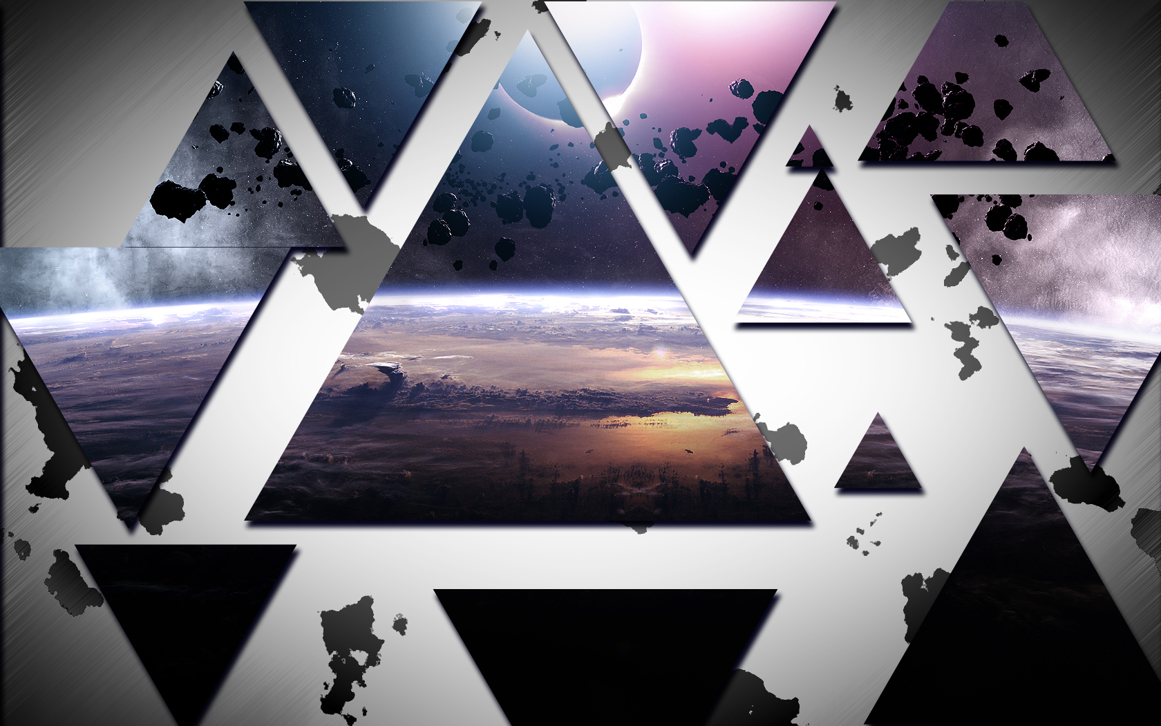 Collage of space scenes with planets and asteroids HD Wallpaper