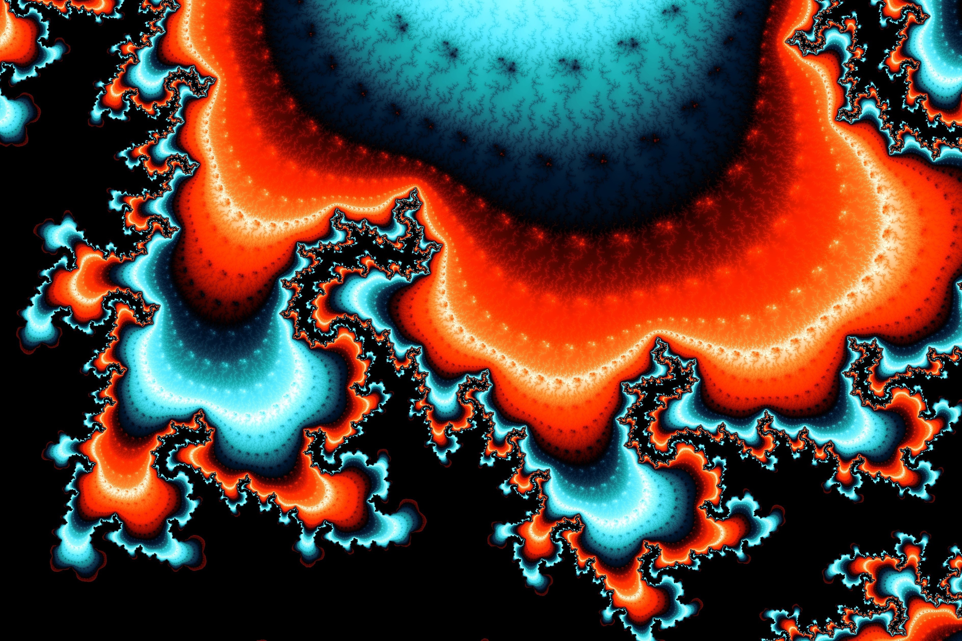 Abstract fractal art with orange, blue, and black colors HD Wallpaper