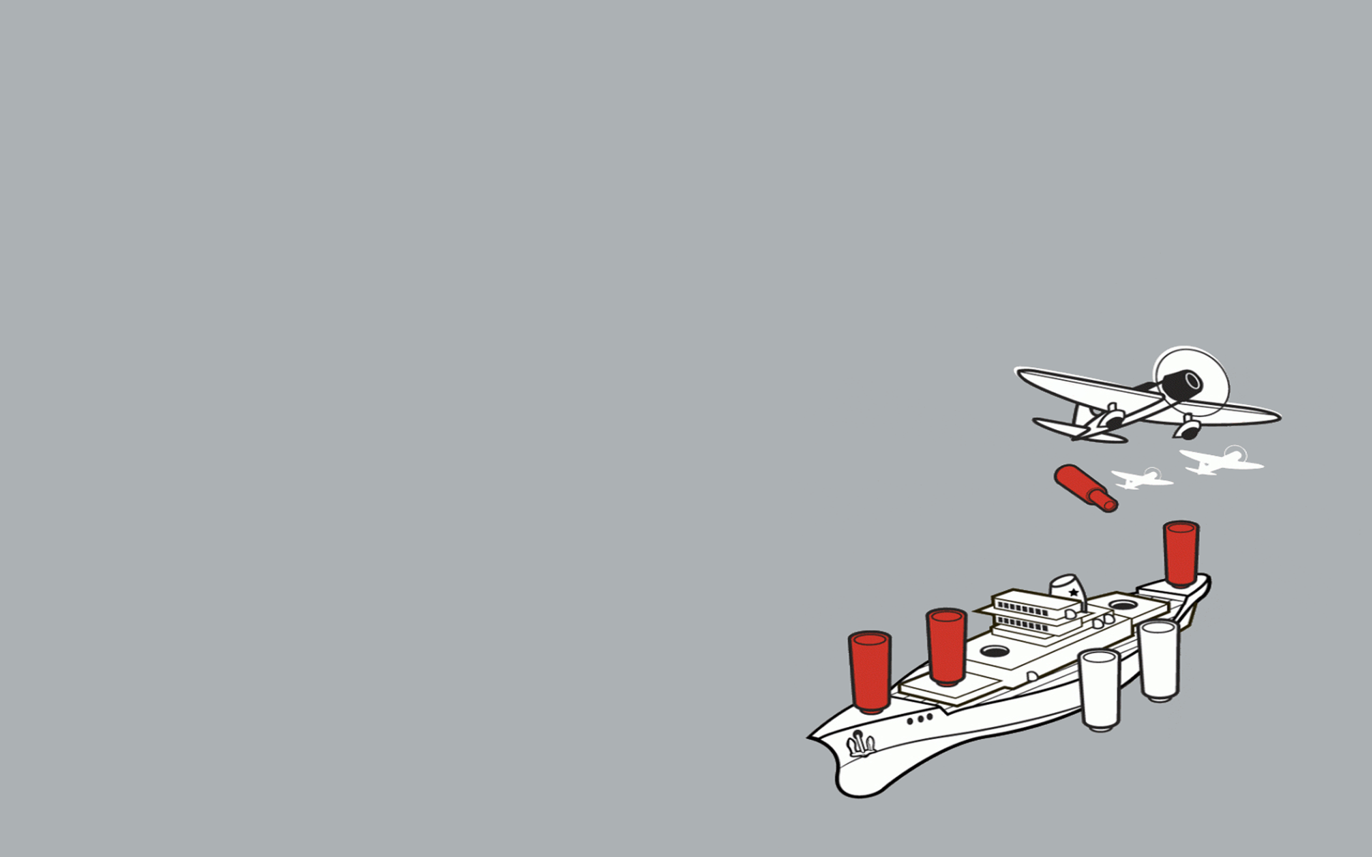 Minimalist illustration of a ship and planes HD Wallpaper