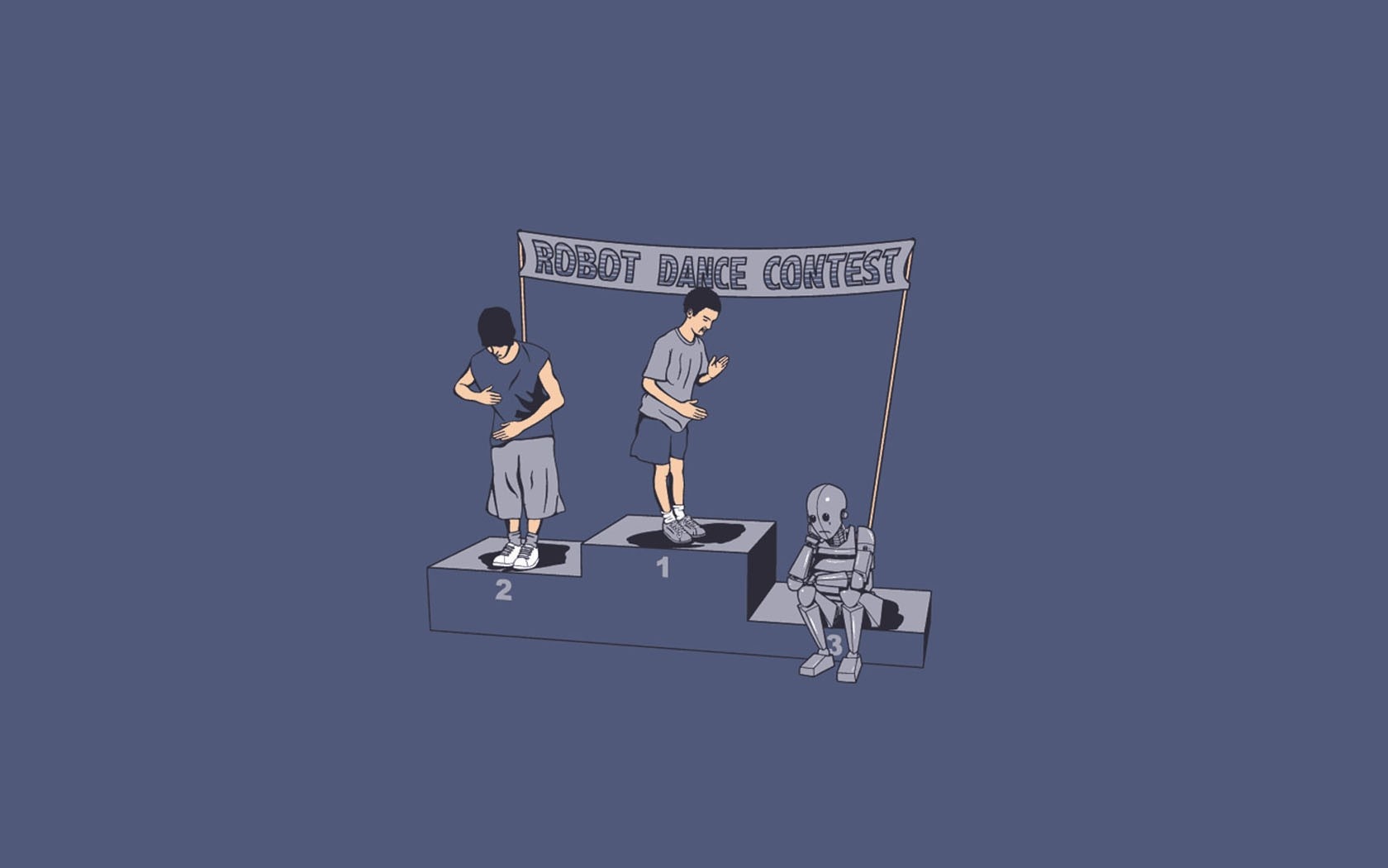 Robot Dance Contest winners podium with a robot HD Wallpaper