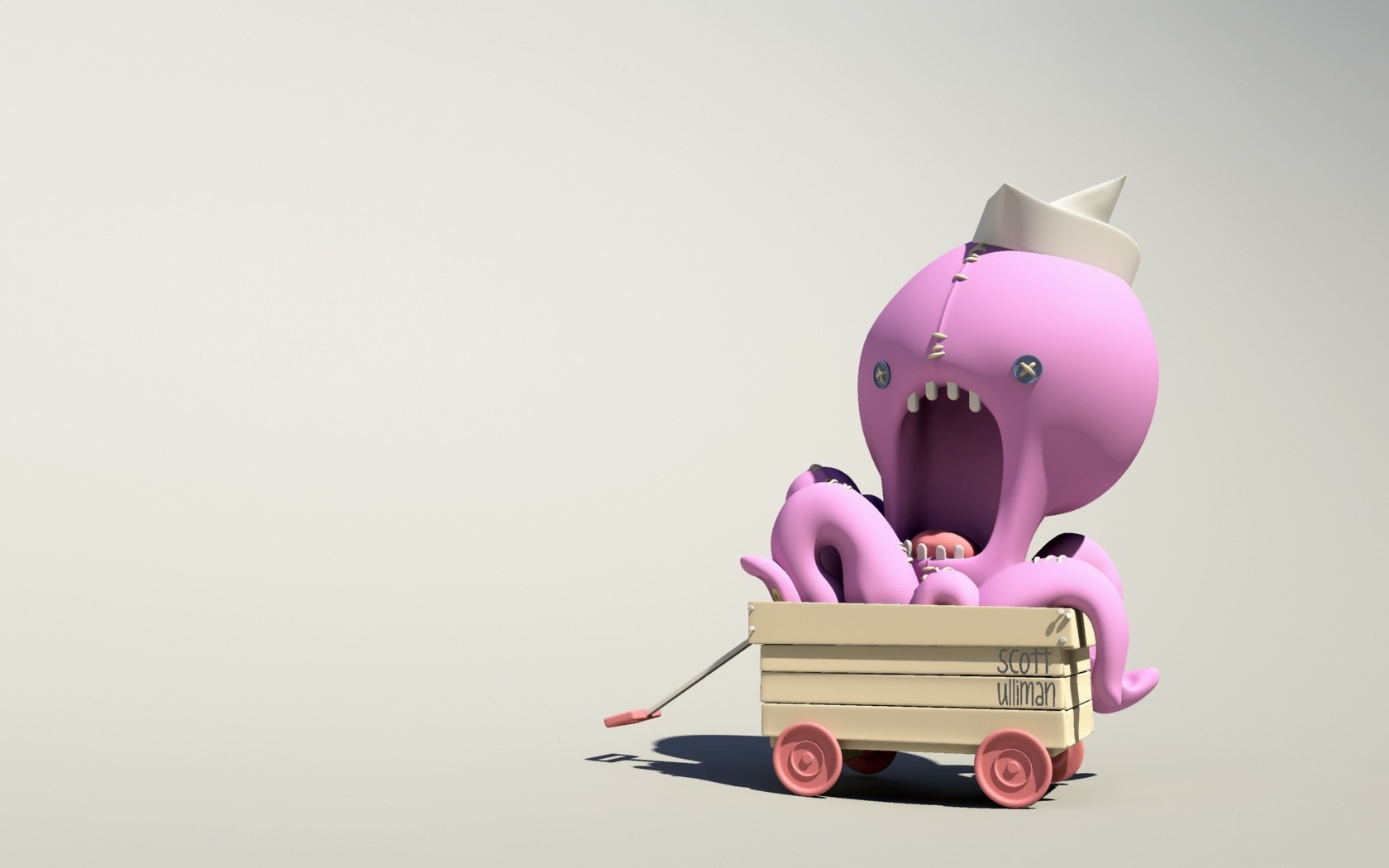 Pink Octopus Toy in a Wagon HD Wallpaper