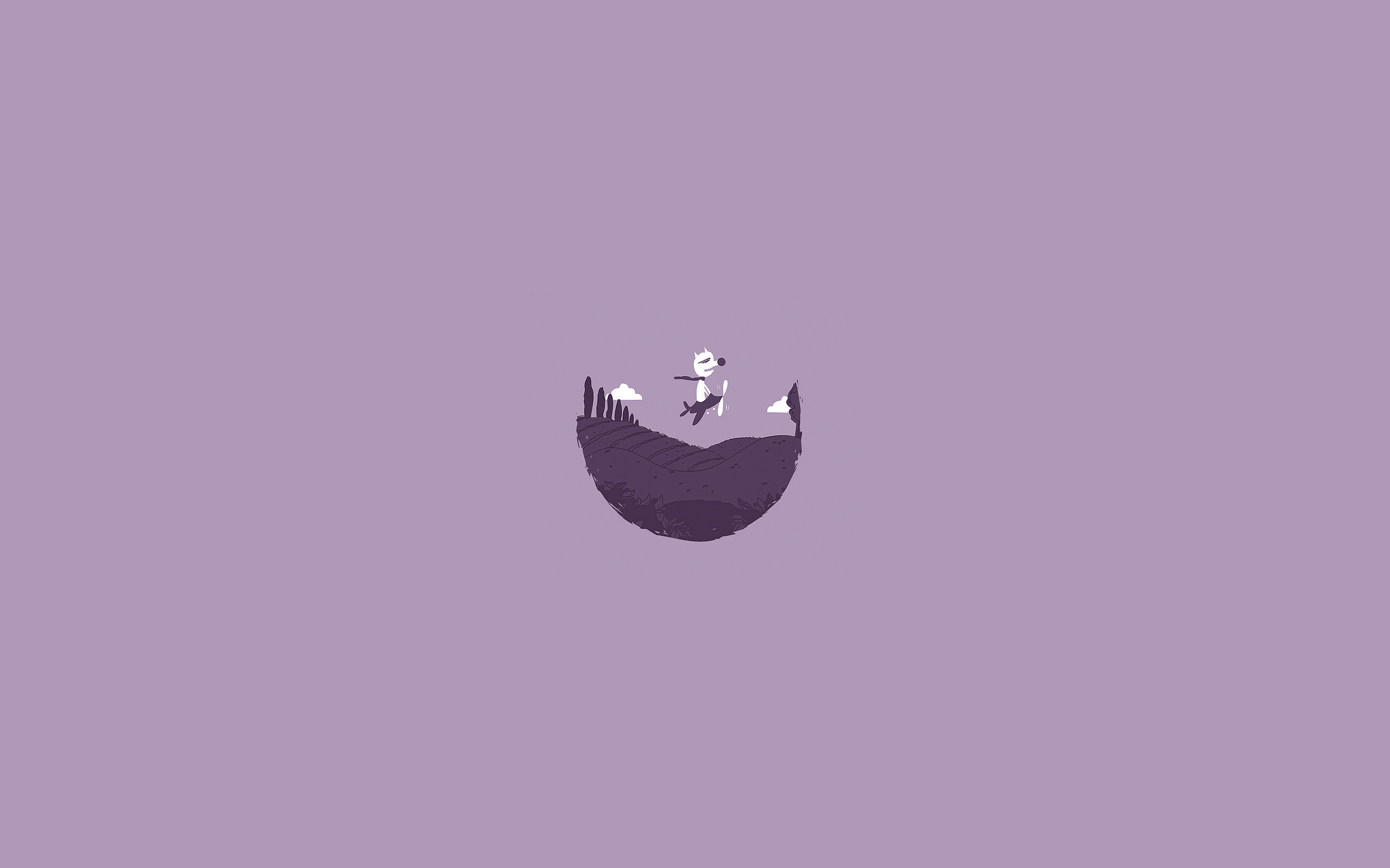 Minimalist illustration of a dog flying a plane over a landscape HD Wallpaper