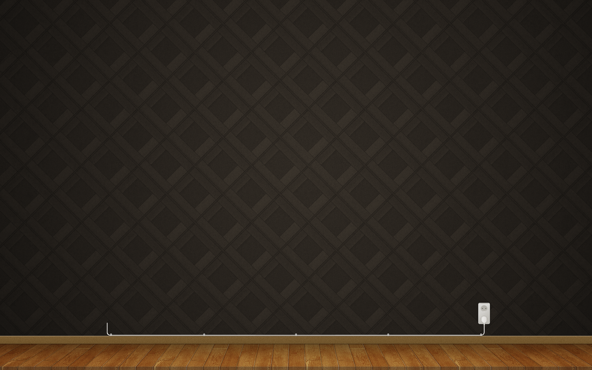 Dark patterned wall with wooden floor and electrical outlet HD Wallpaper