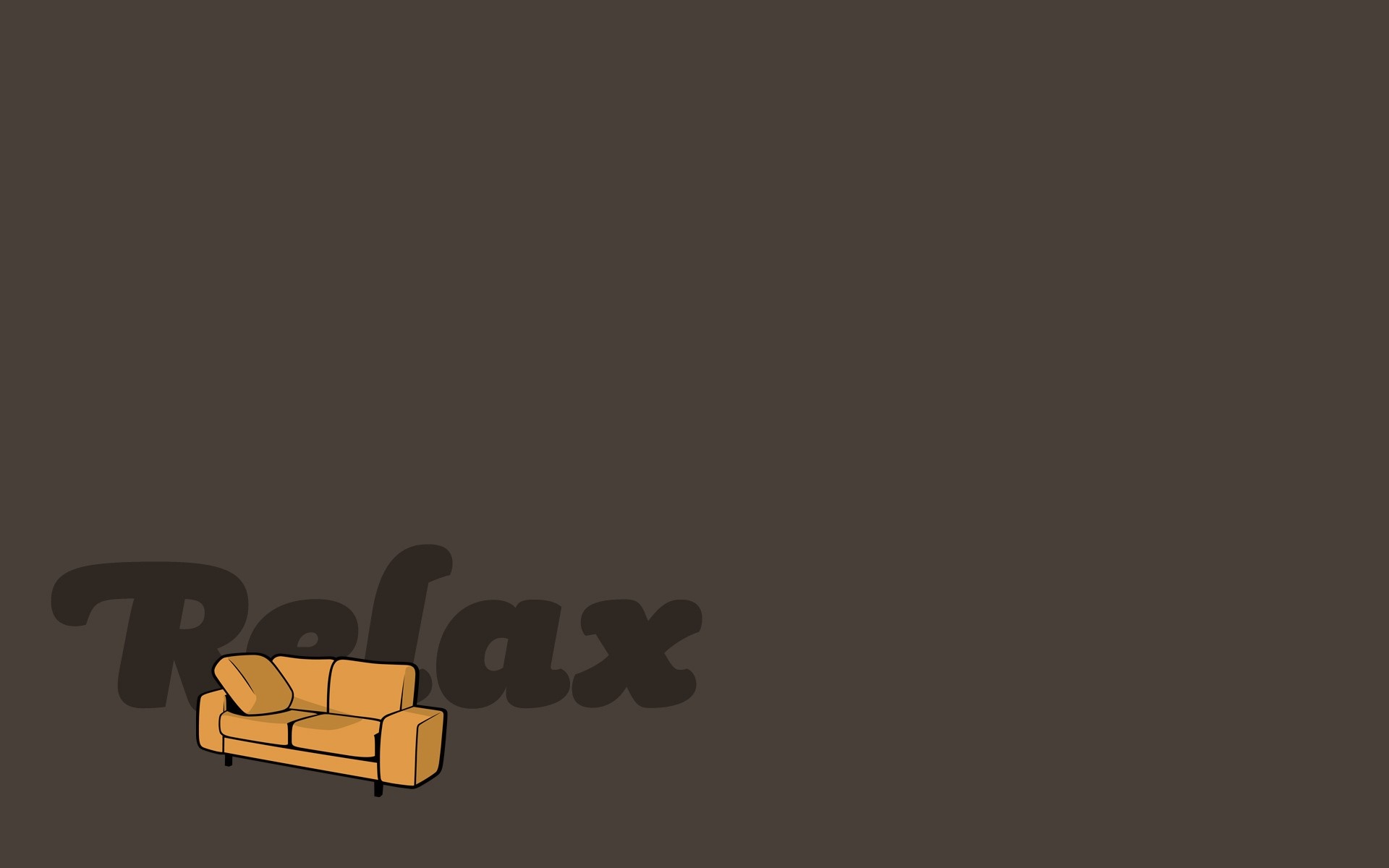 Orange couch with "Relax" text HD Wallpaper