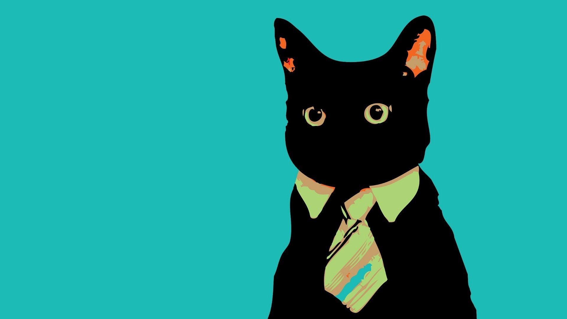 Black cat wearing a suit and tie HD Wallpaper