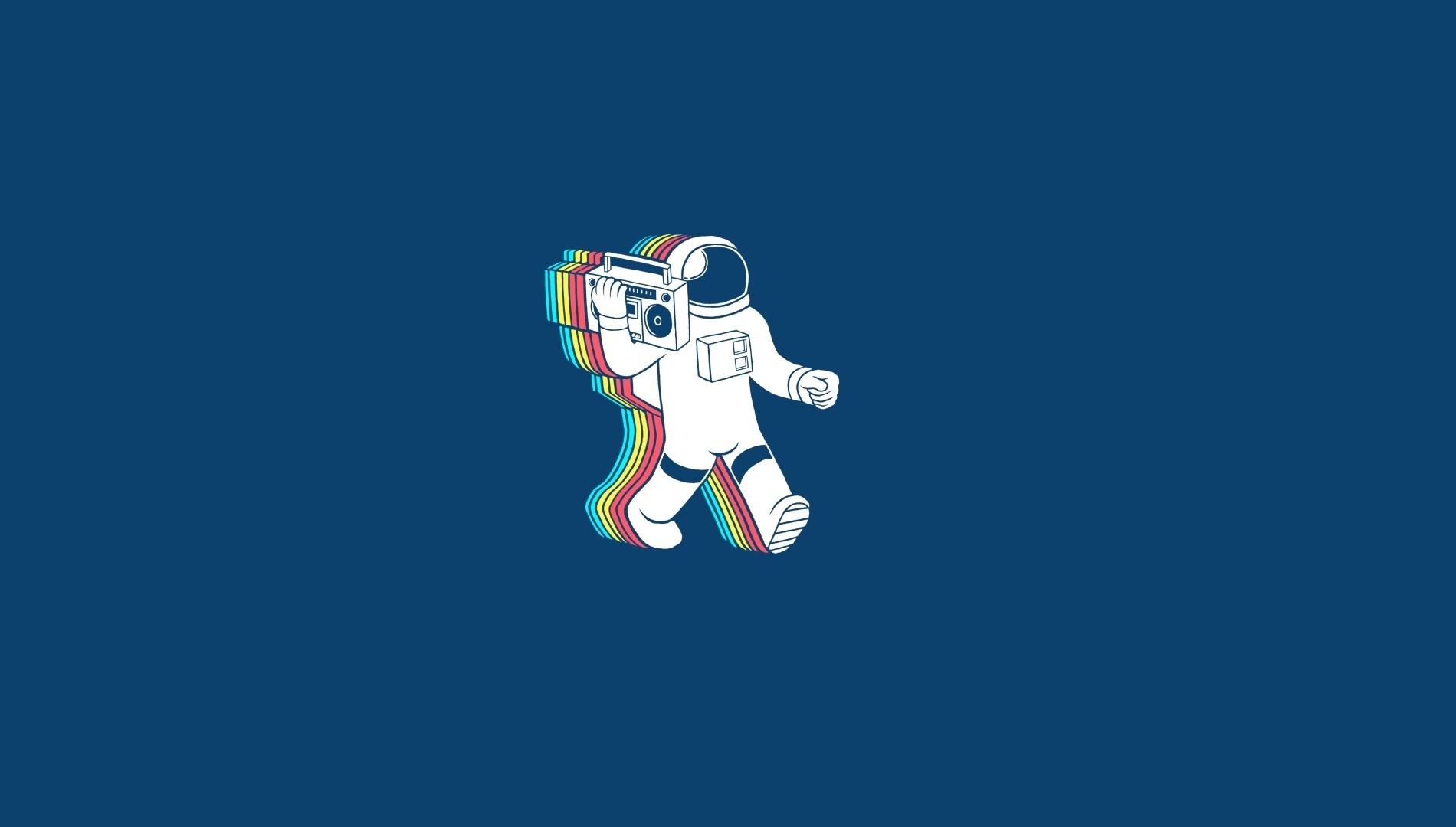 Astronaut with a boombox and rainbow effect HD Wallpaper