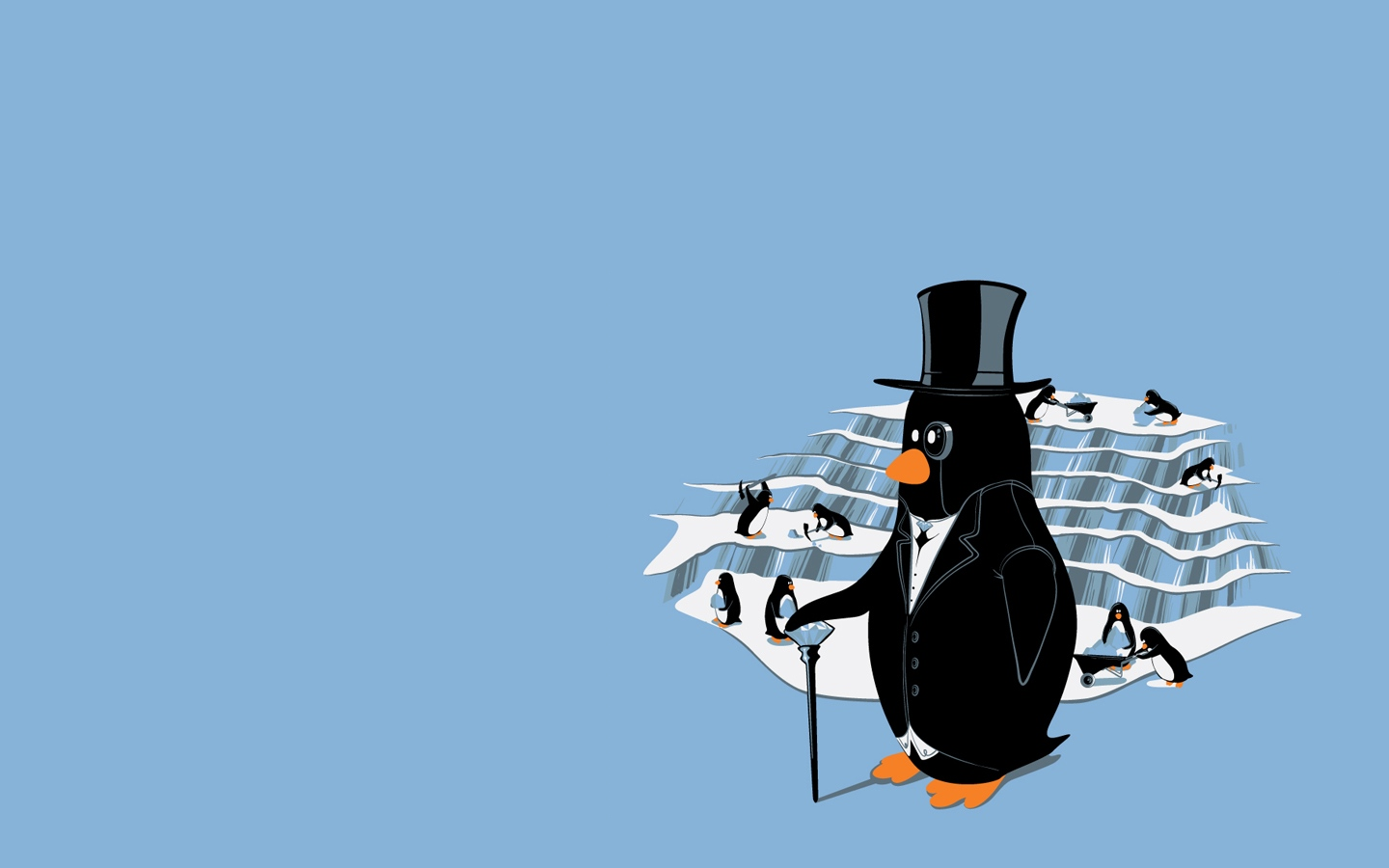Penguins in formal wear on an iceberg HD Wallpaper