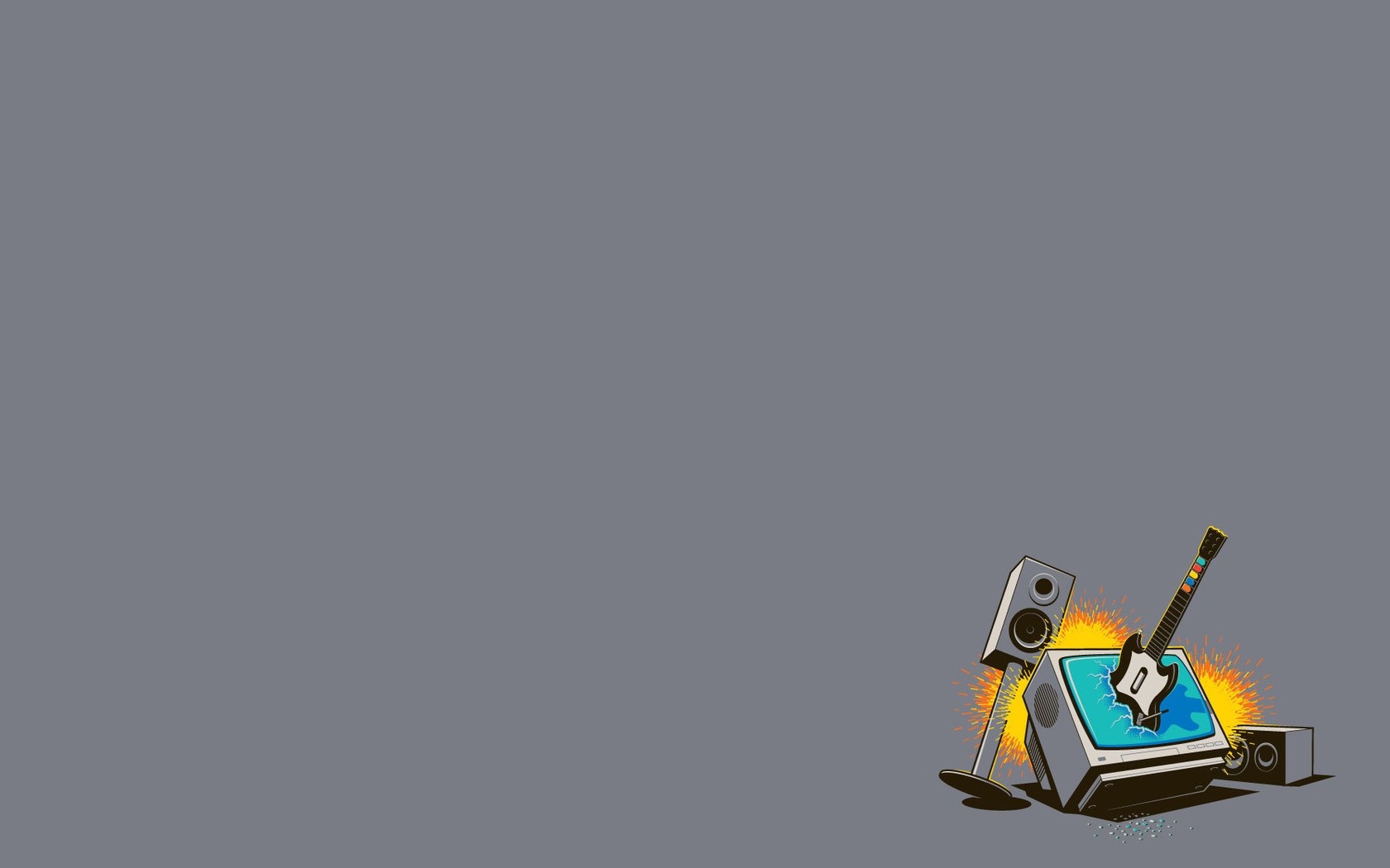 Exploding computer with guitar and speakers HD Wallpaper