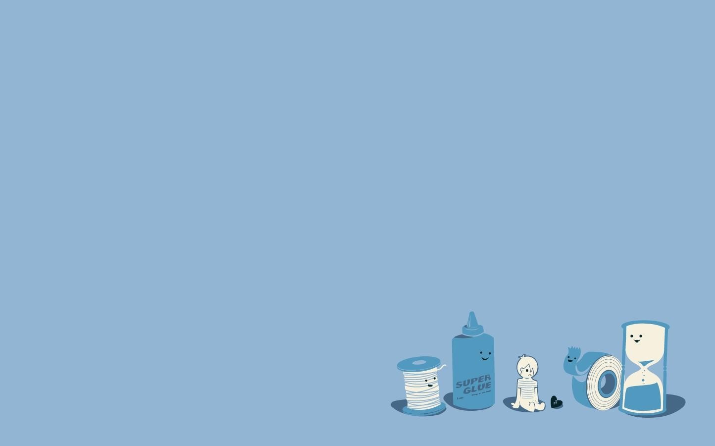 Cute stationery characters on a blue background HD Wallpaper