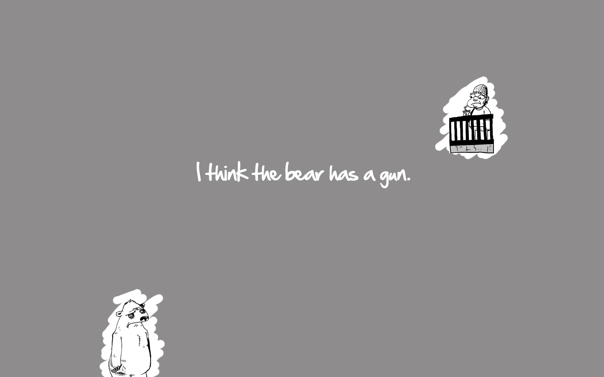 Illustration of a bear and a person with text HD Wallpaper