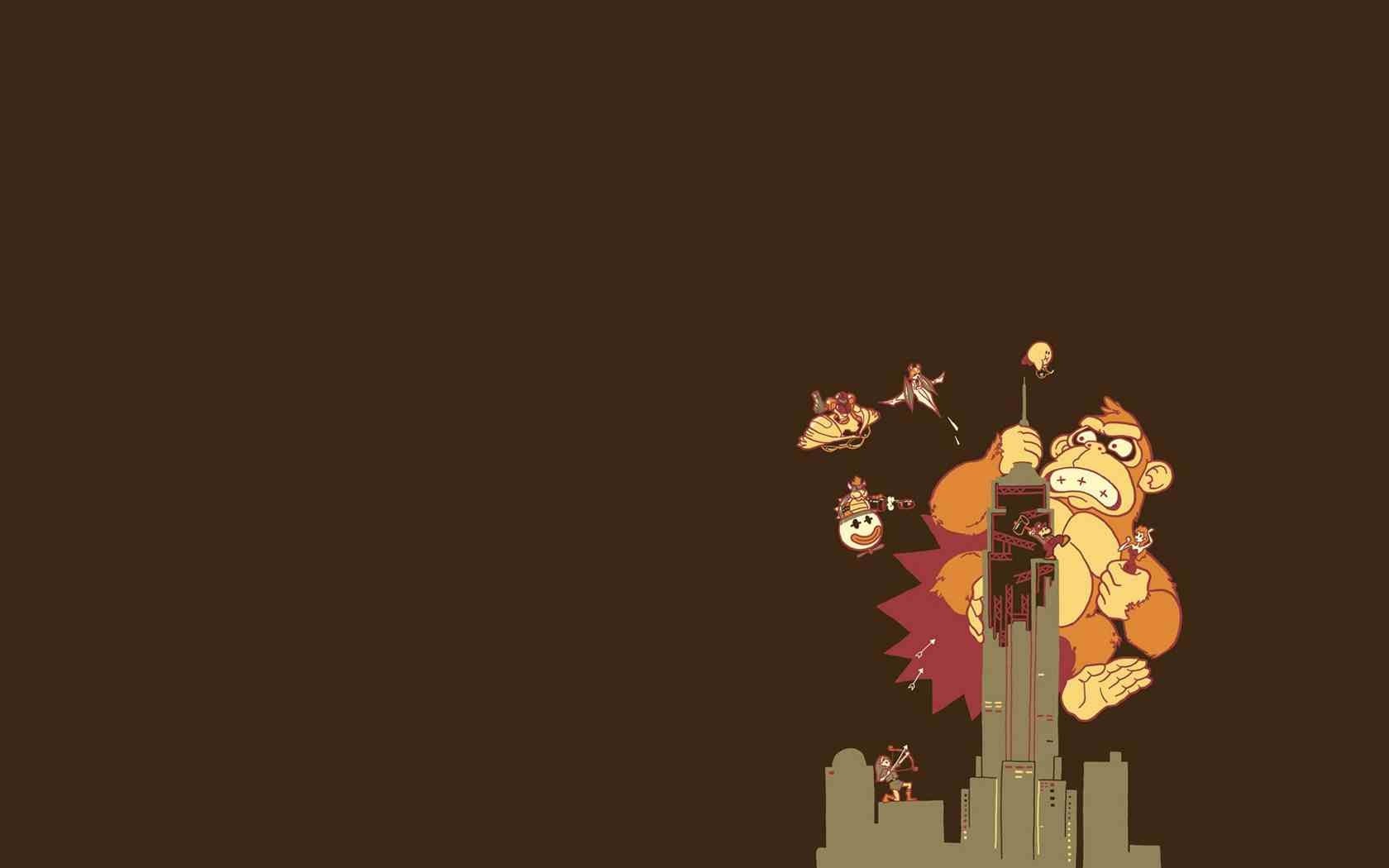 Donkey Kong climbing a skyscraper with Mario and others HD Wallpaper