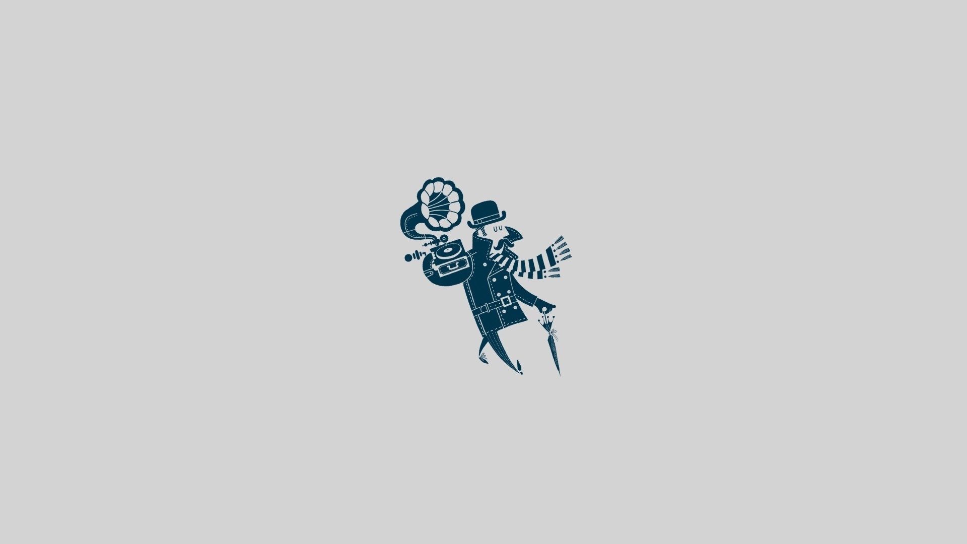 Man with gramophone and umbrella HD Wallpaper