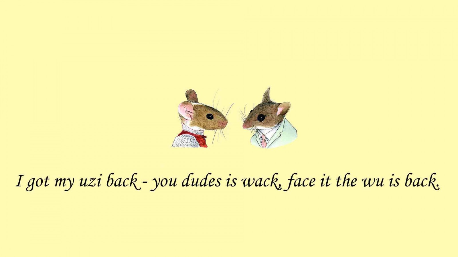 Two mice in suits with a quote about Wu-Tang Clan HD Wallpaper