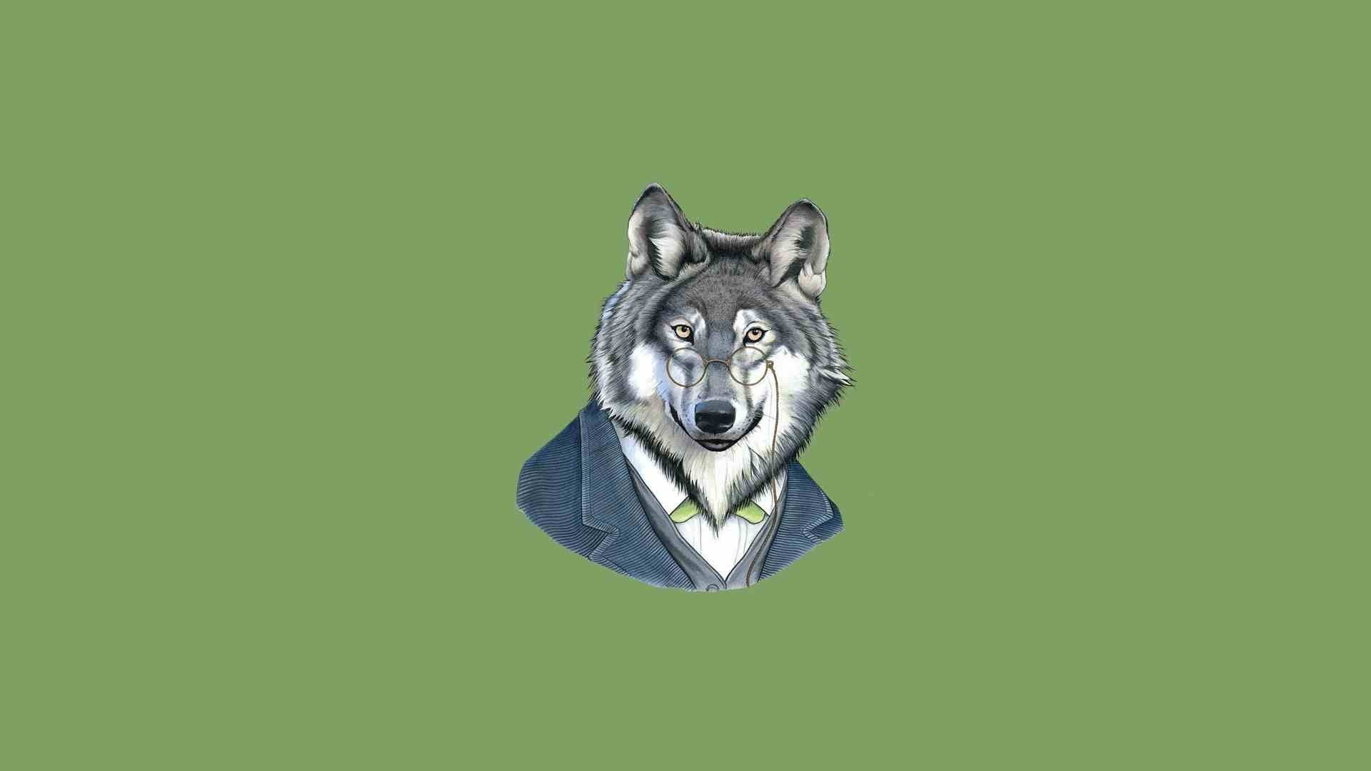 Wolf wearing glasses and a suit HD Wallpaper