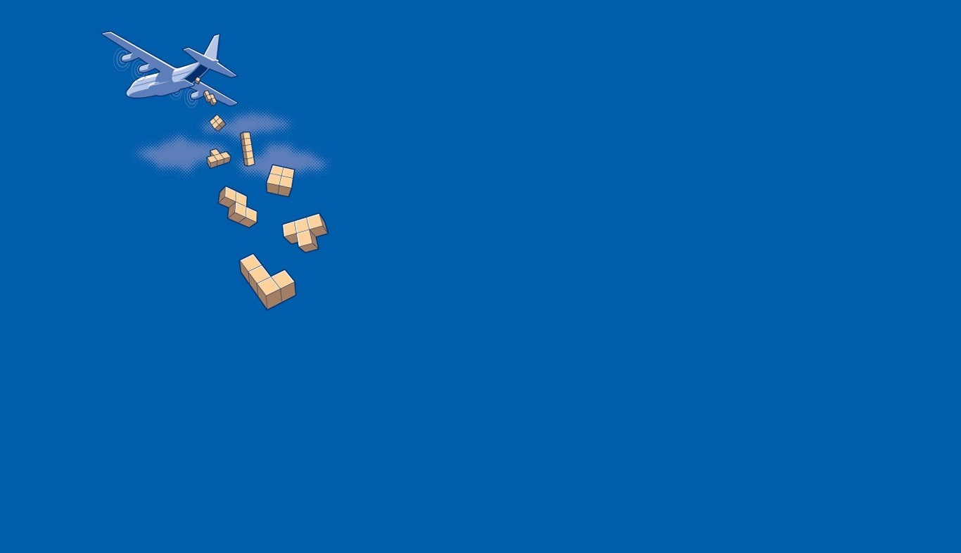 Airplane dropping Tetris blocks in the sky HD Wallpaper