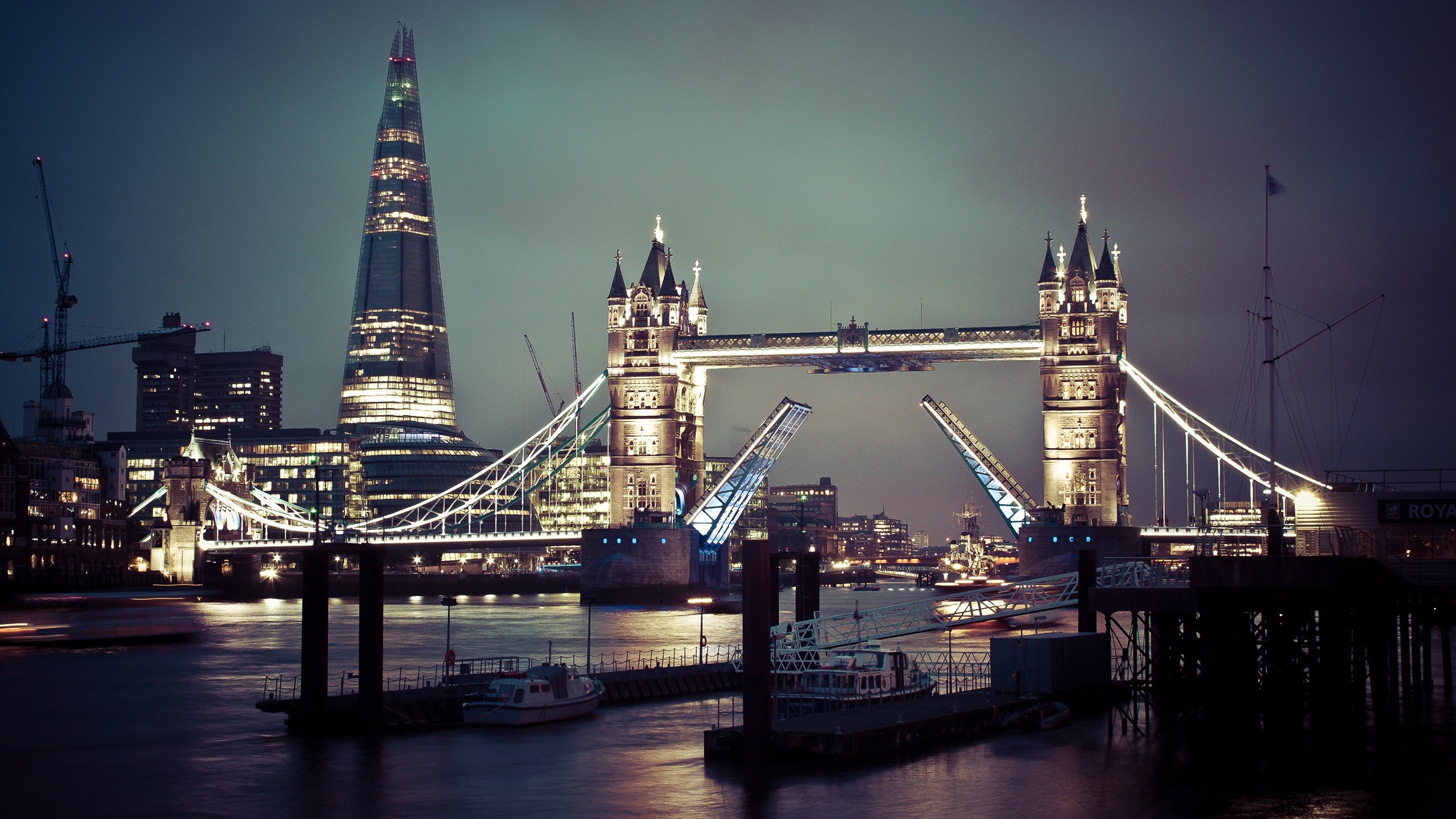 London cityscape at night with Tower Bridge and The Shard HD Wallpaper