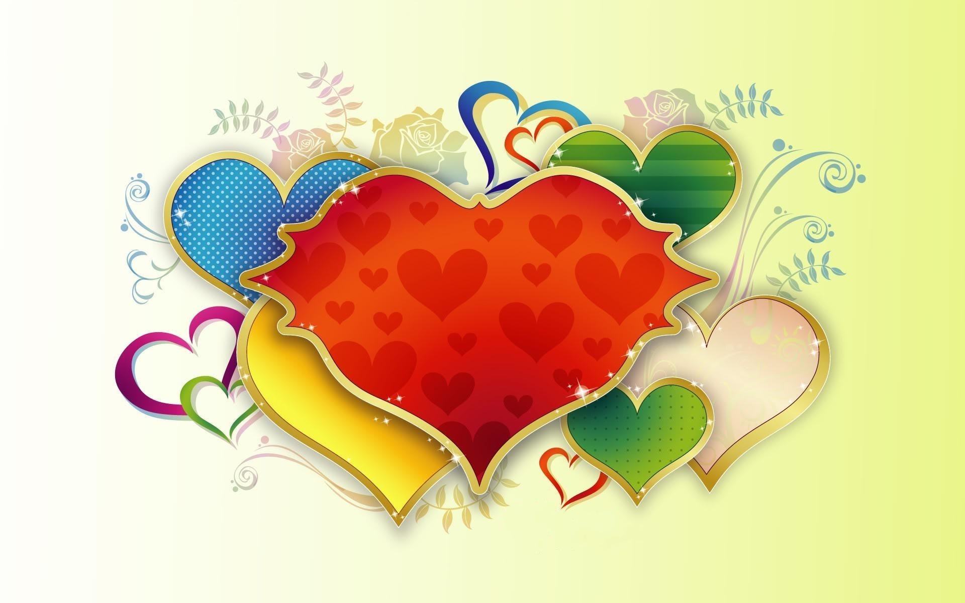 Colorful hearts illustration with floral elements HD Wallpaper
