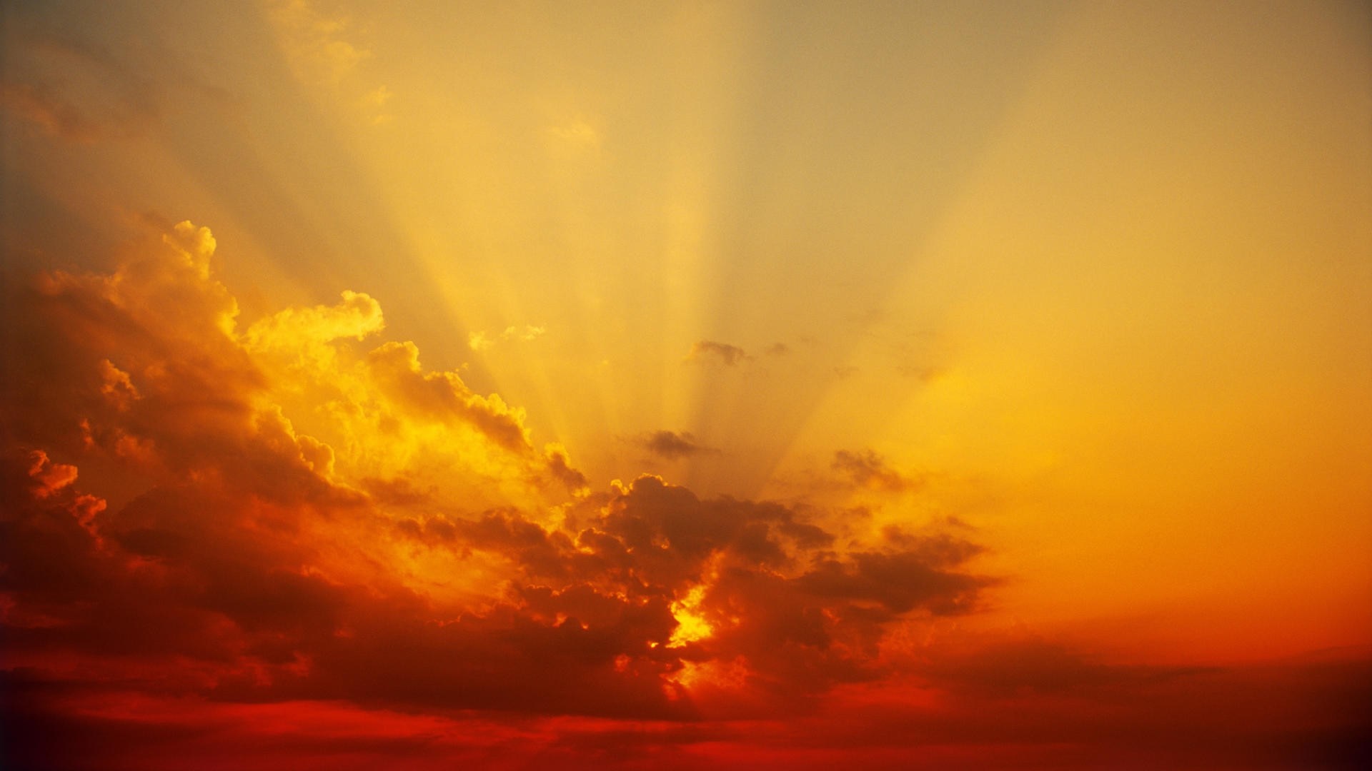 Sunbeams shining through clouds at sunset HD Wallpaper