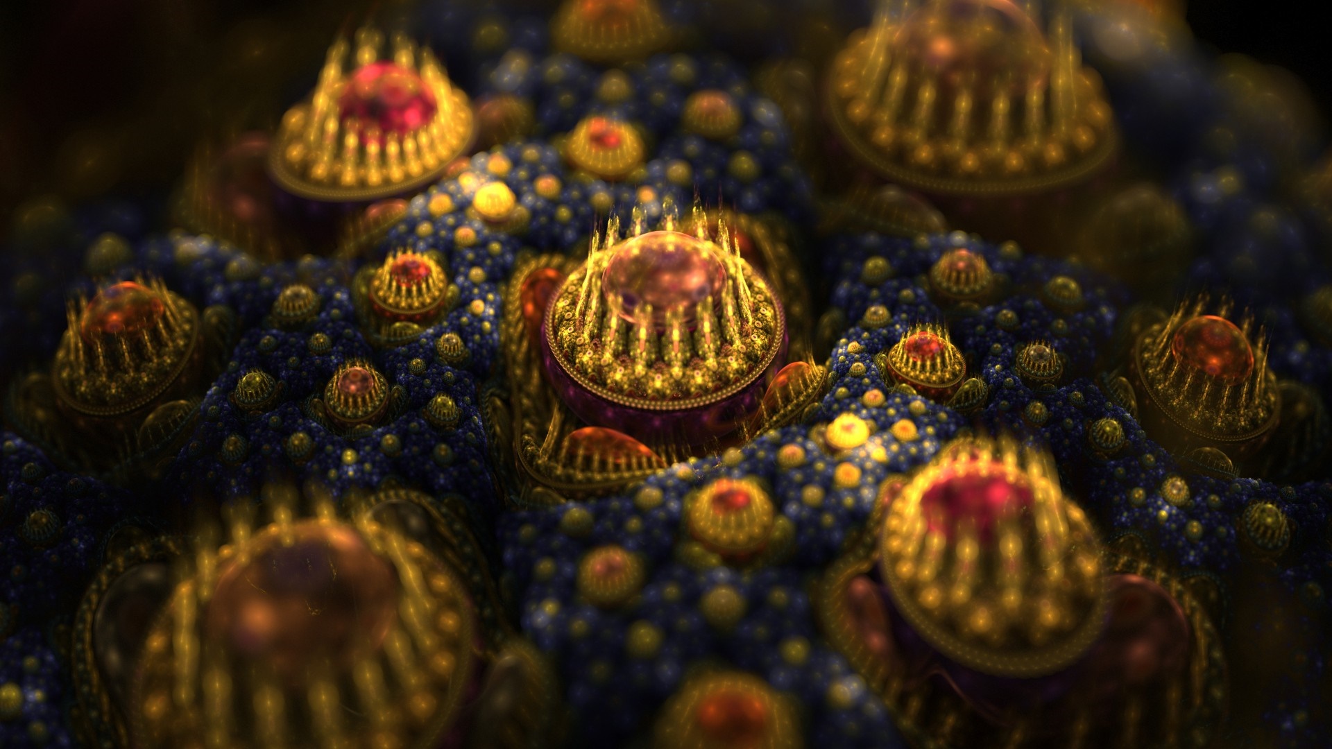 Abstract fractal art with golden structures HD Wallpaper