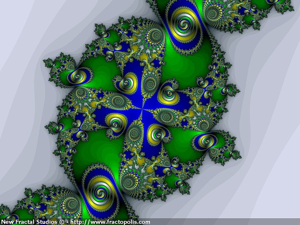 Abstract fractal pattern in green, blue, and yellow HD Wallpaper