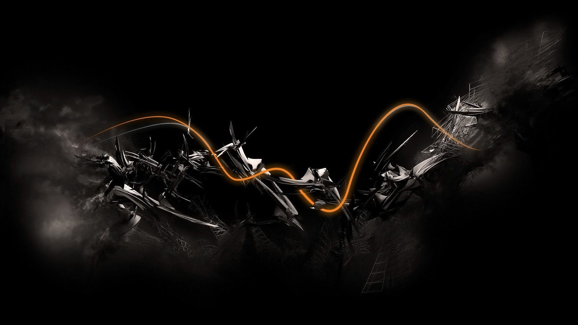 Abstract dark digital art with orange light HD Wallpaper