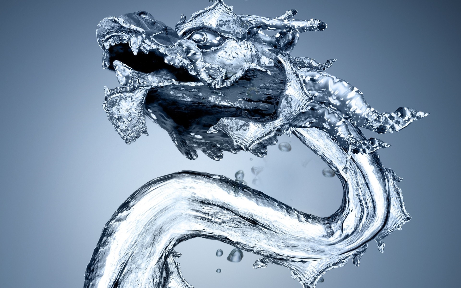 Water dragon sculpture with droplets HD Wallpaper