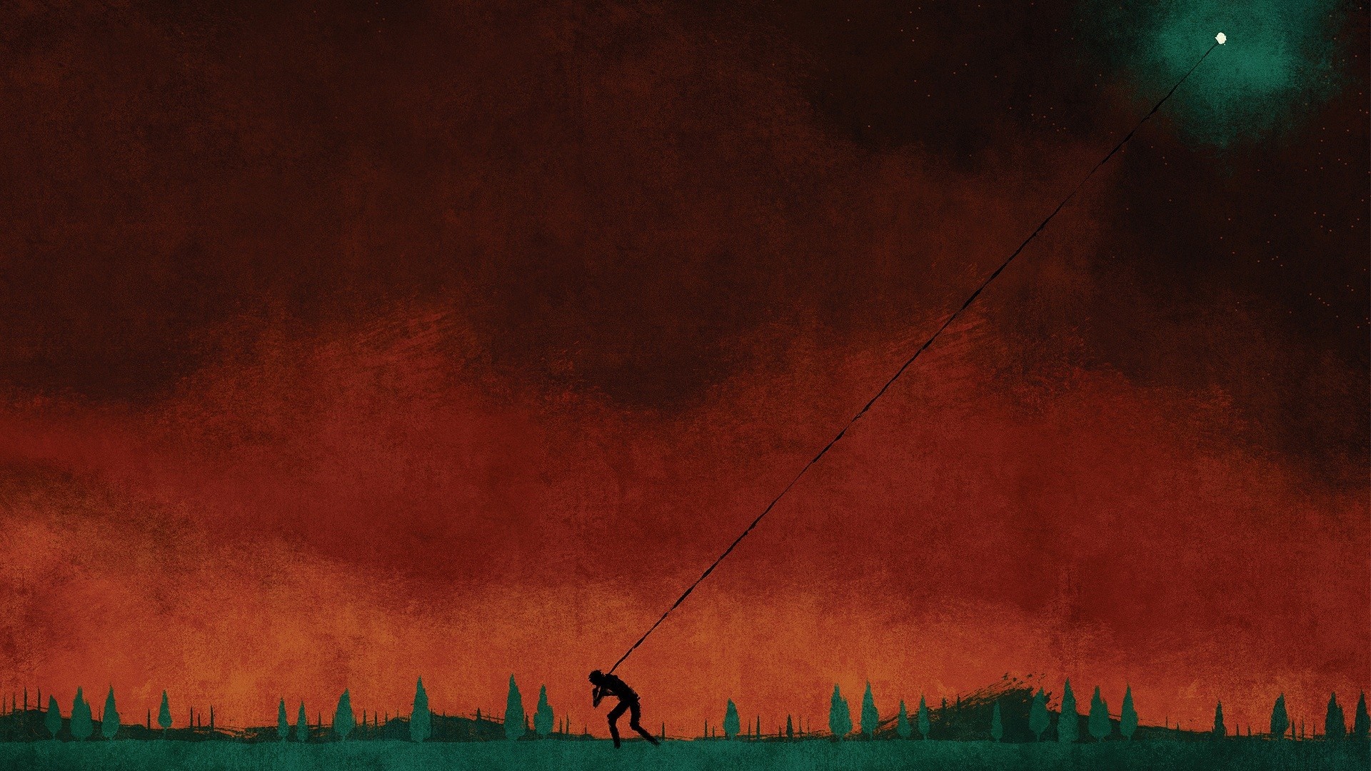 Silhouette of a person pulling a light in the sky HD Wallpaper