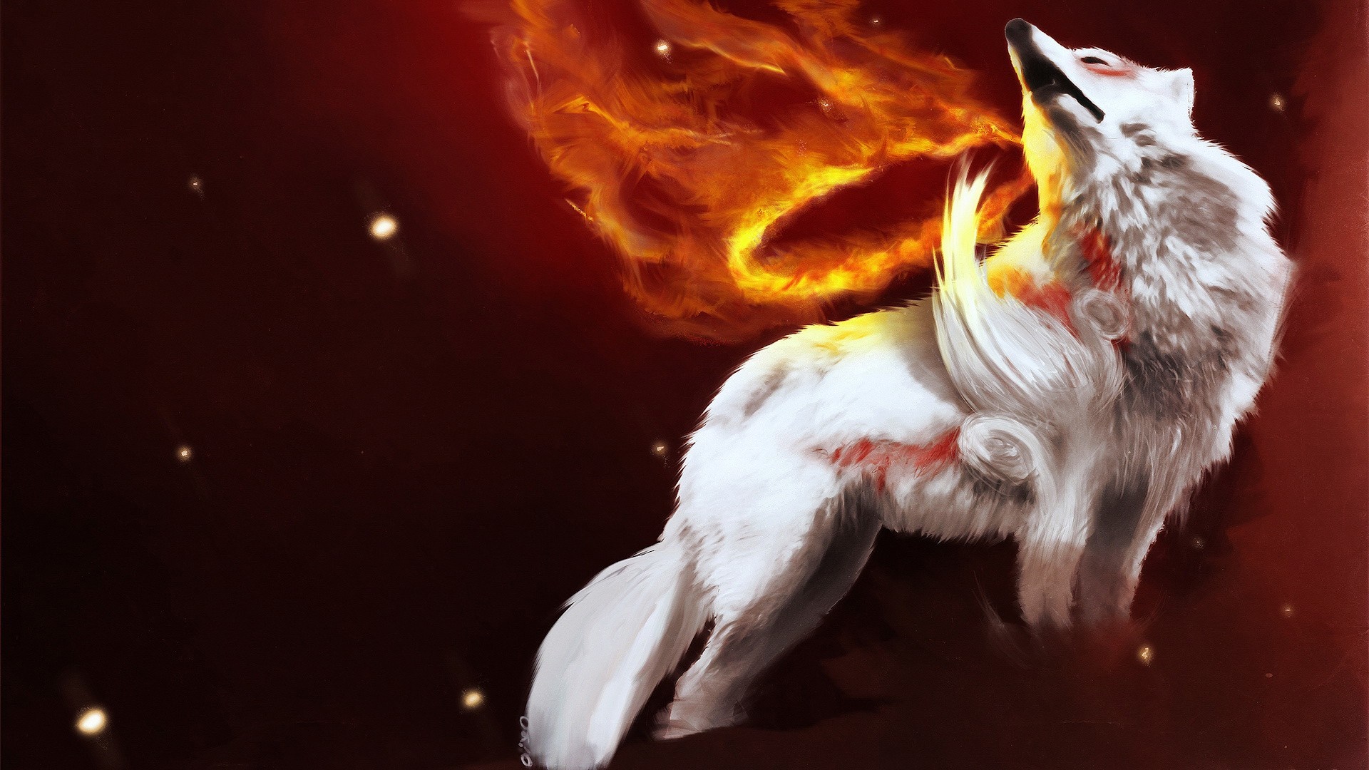 Amaterasu from Okami breathing fire HD Wallpaper