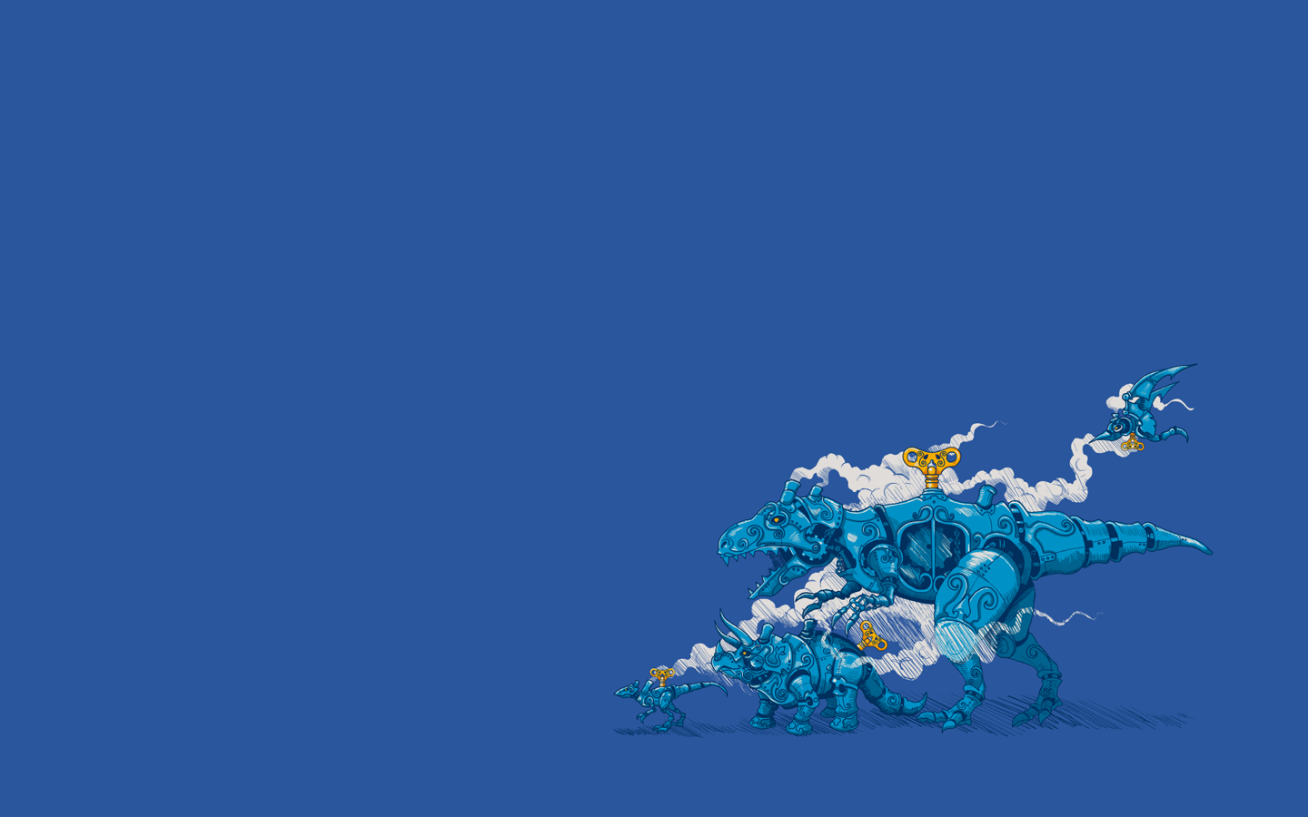 Clockwork dinosaurs with wind-up keys HD Wallpaper