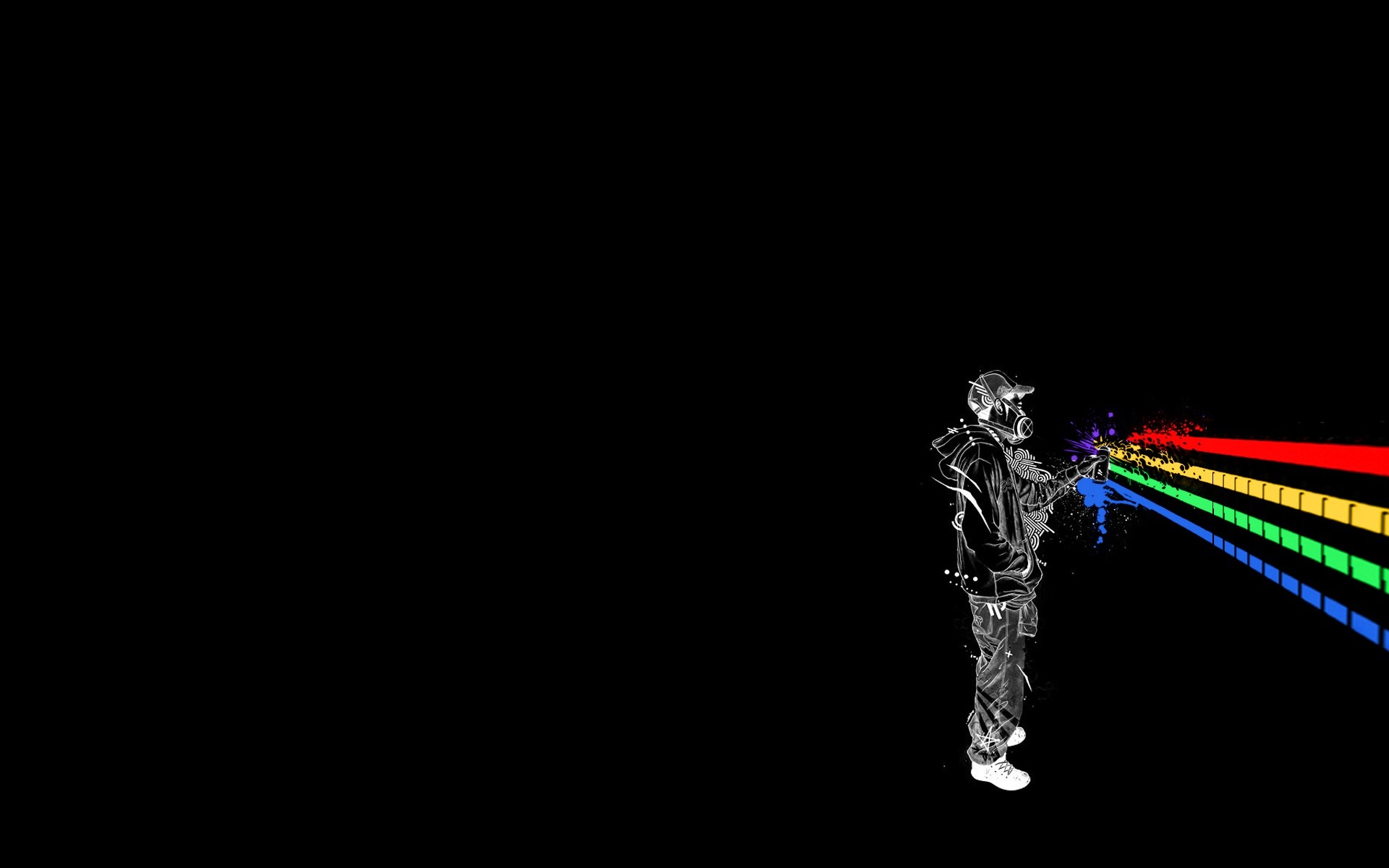 Graffiti artist spraying colorful lines on black background HD Wallpaper