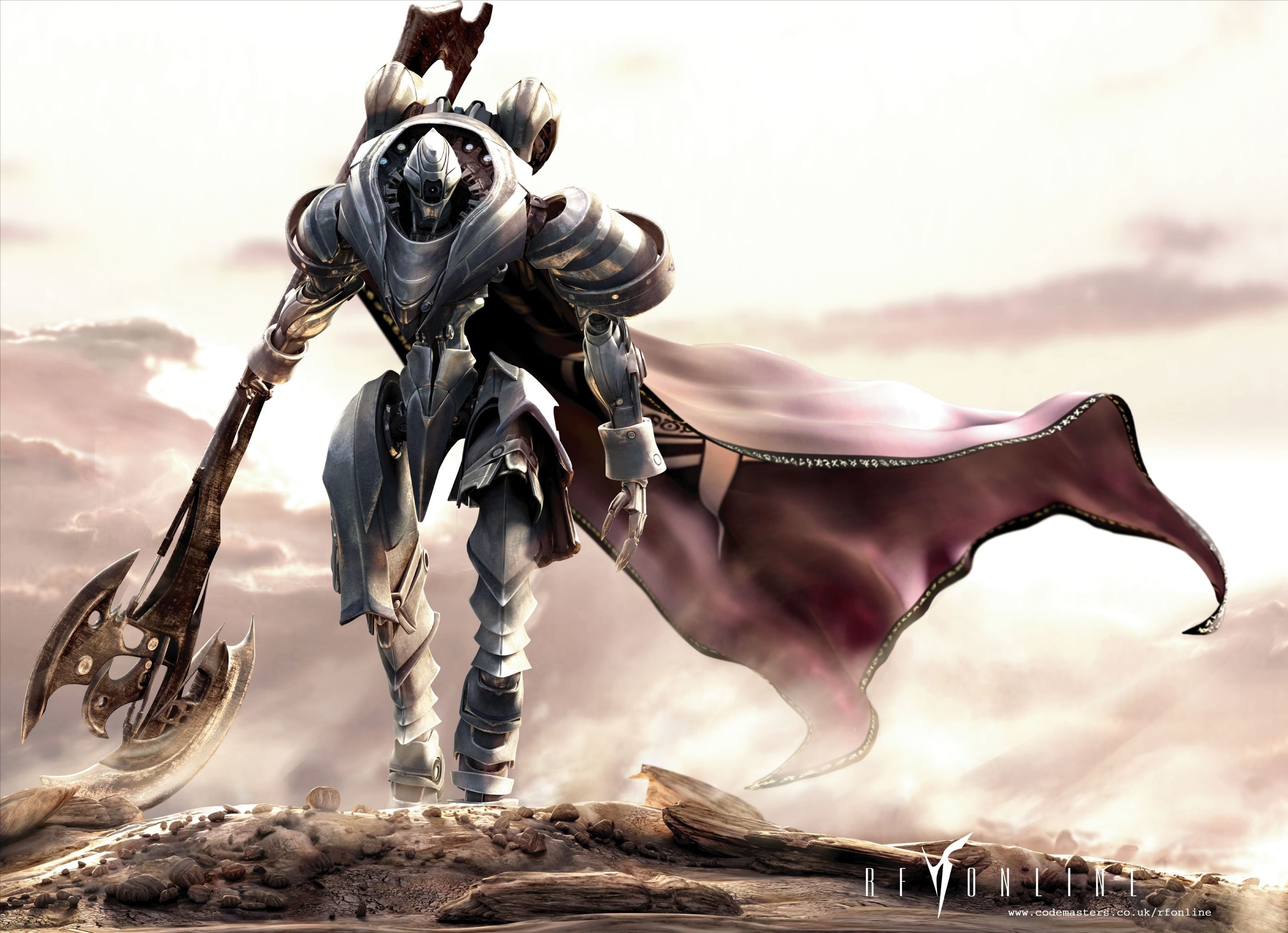 Robot warrior with axe and cape from RF Online HD Wallpaper