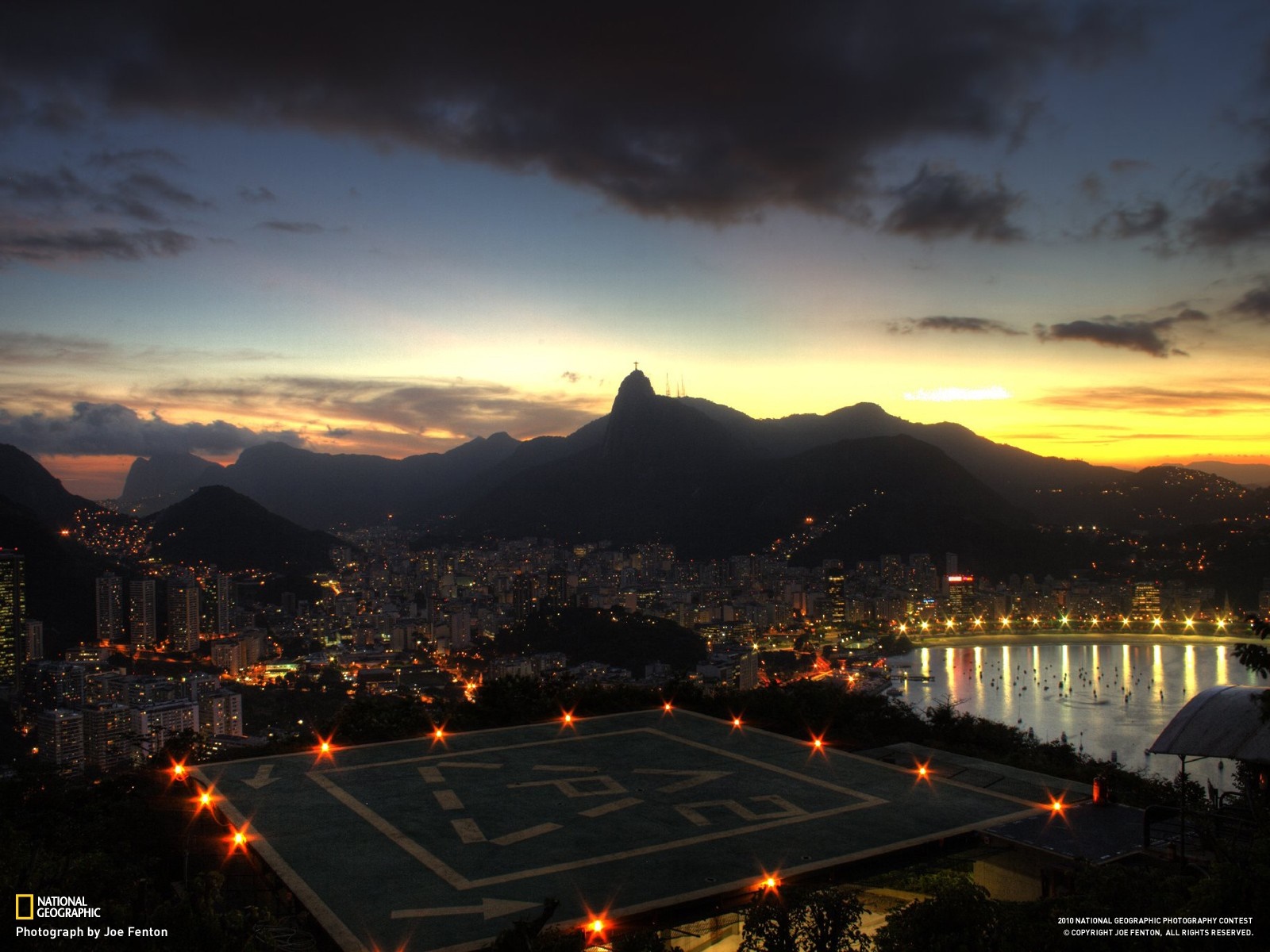 Helipad overlooking Rio de Janeiro at sunset HD Wallpaper